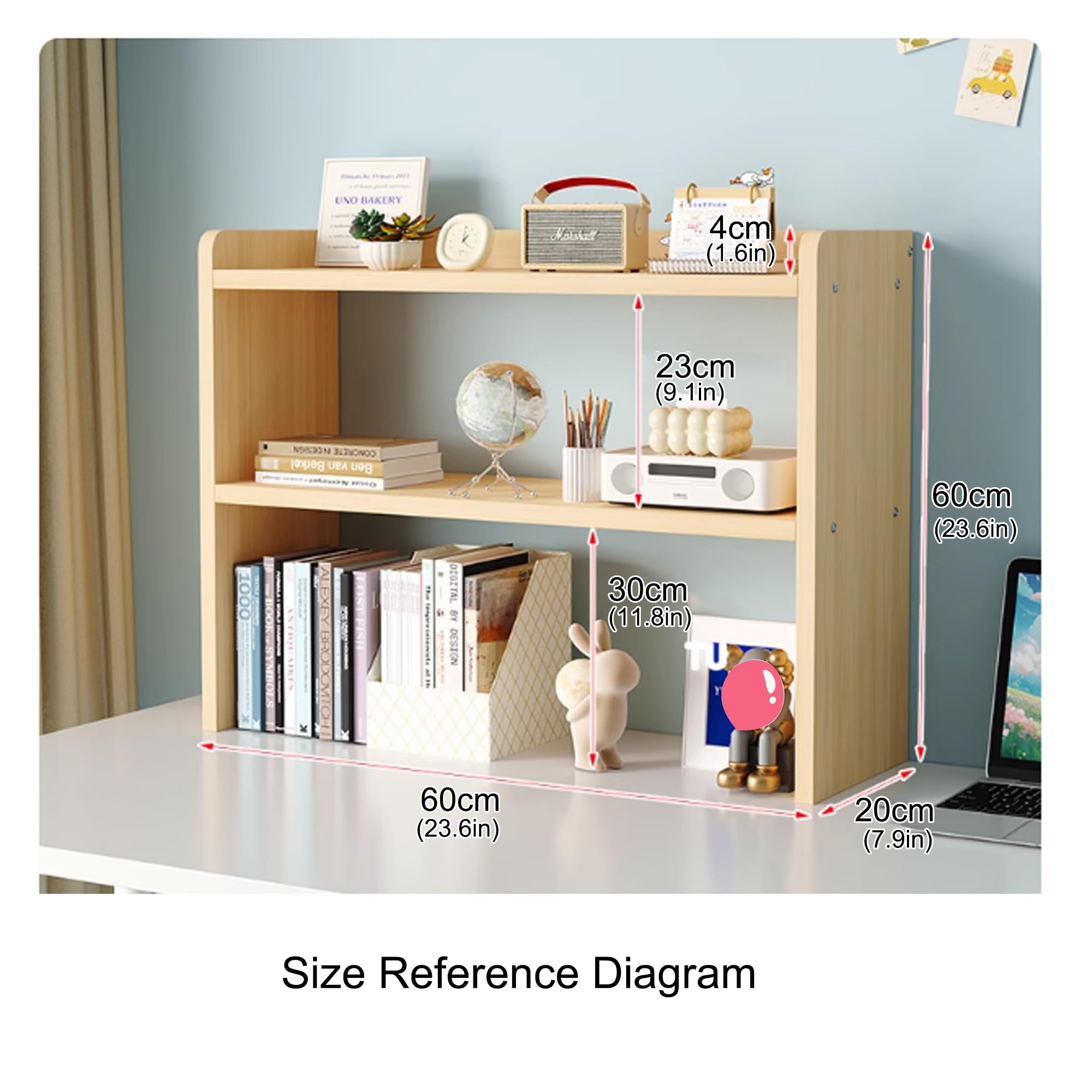 Etagere Rangement Bois à 2 Niveau Etagere Bureau a Poser sur Bureau pour Dortoir Maison(60x20x60cm)