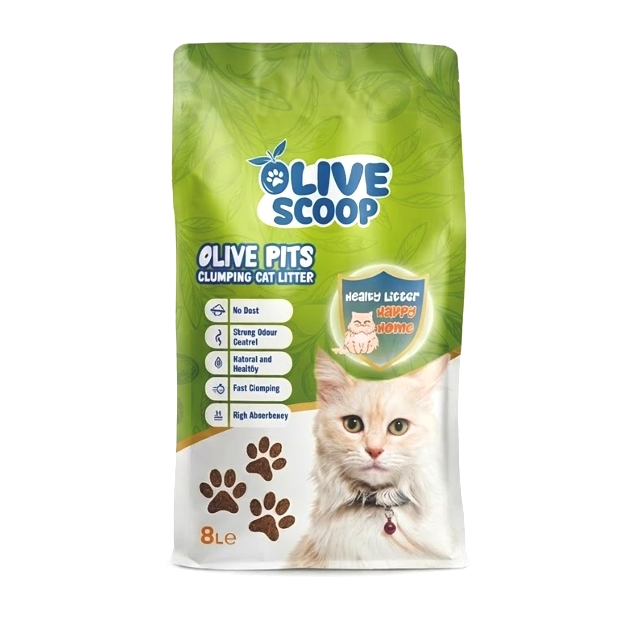 OLIVE SCOOP Litière naturelle agglomérante pour chat, éliminateur d'odeurs, biodégradable, sans poussière, respectueuse de l'environnement, 100 % noyaux d'olive, antibactérienne, non parfumée