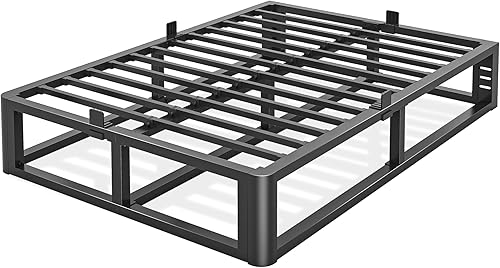 Miniatura 17 de Base de cama de metal de tamaño Queen de 10 pulgadas con patas de esquinas redondas y anti-doblado, listones de acero resistente de 3500 LBS, base