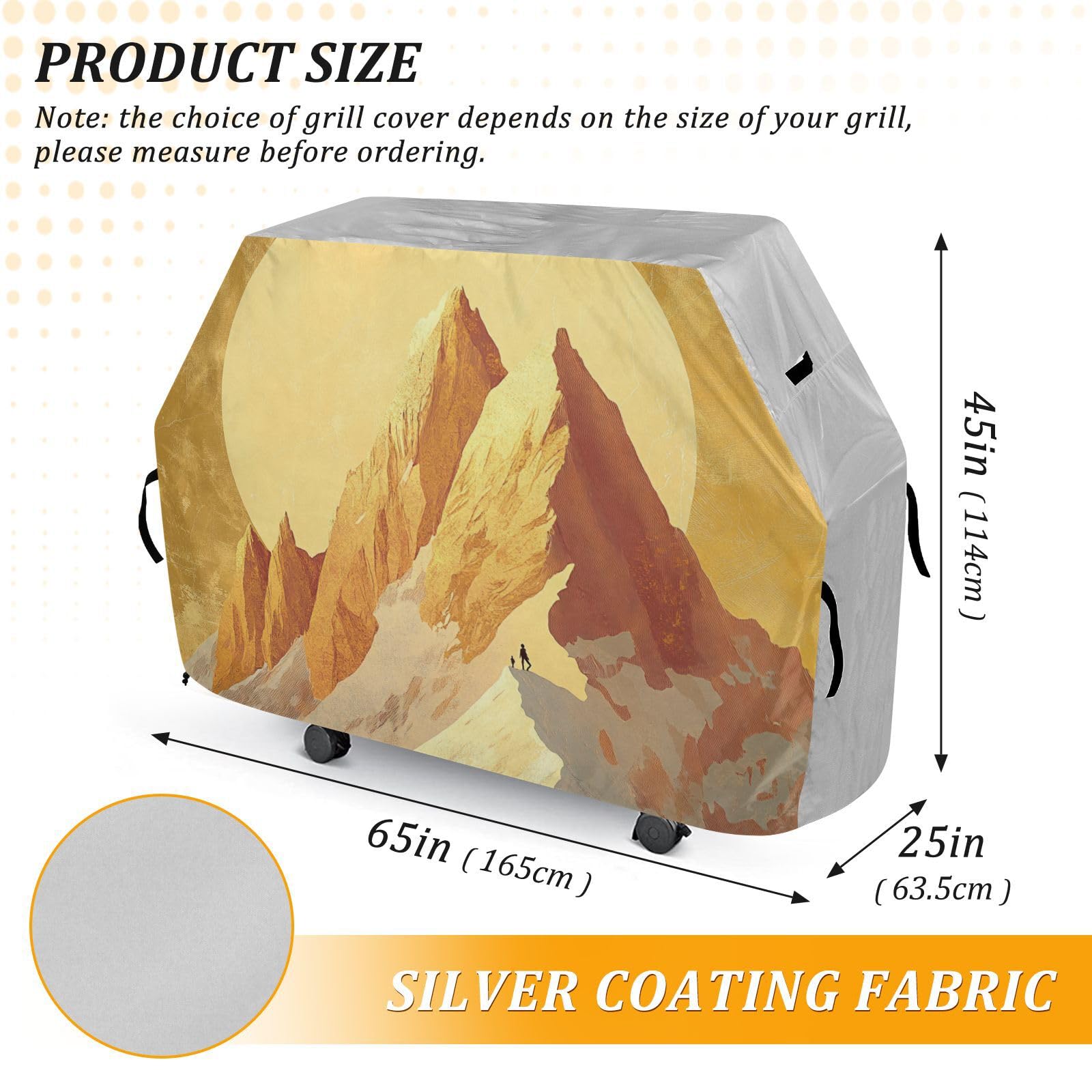 Sunshine Golden Mountain Art pokrowiec na grill gazowy, 150 cm, wodoodporne, wytrzymałe, odporne na blaknięcie i promieniowanie UV, z regulowanym sznurkiem, na kurz i wiatr