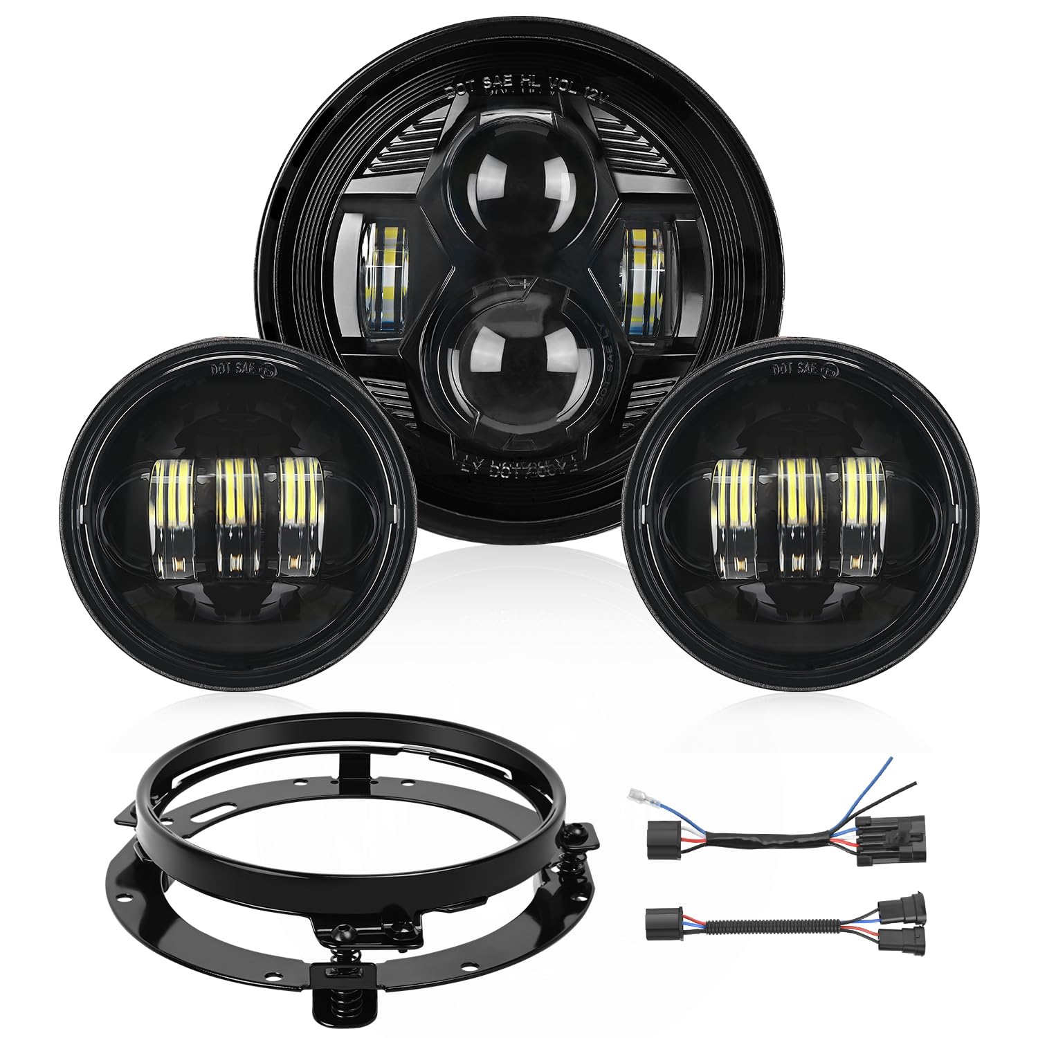 Nilight 7 Inch Motorcycle LED Headlight 4.5 Inch Fog Lights Auxiliary DOT Kit Compatible with Harley Davidson Electra Street Glide Fat Boy Road King Heritage Softail CVO, Black