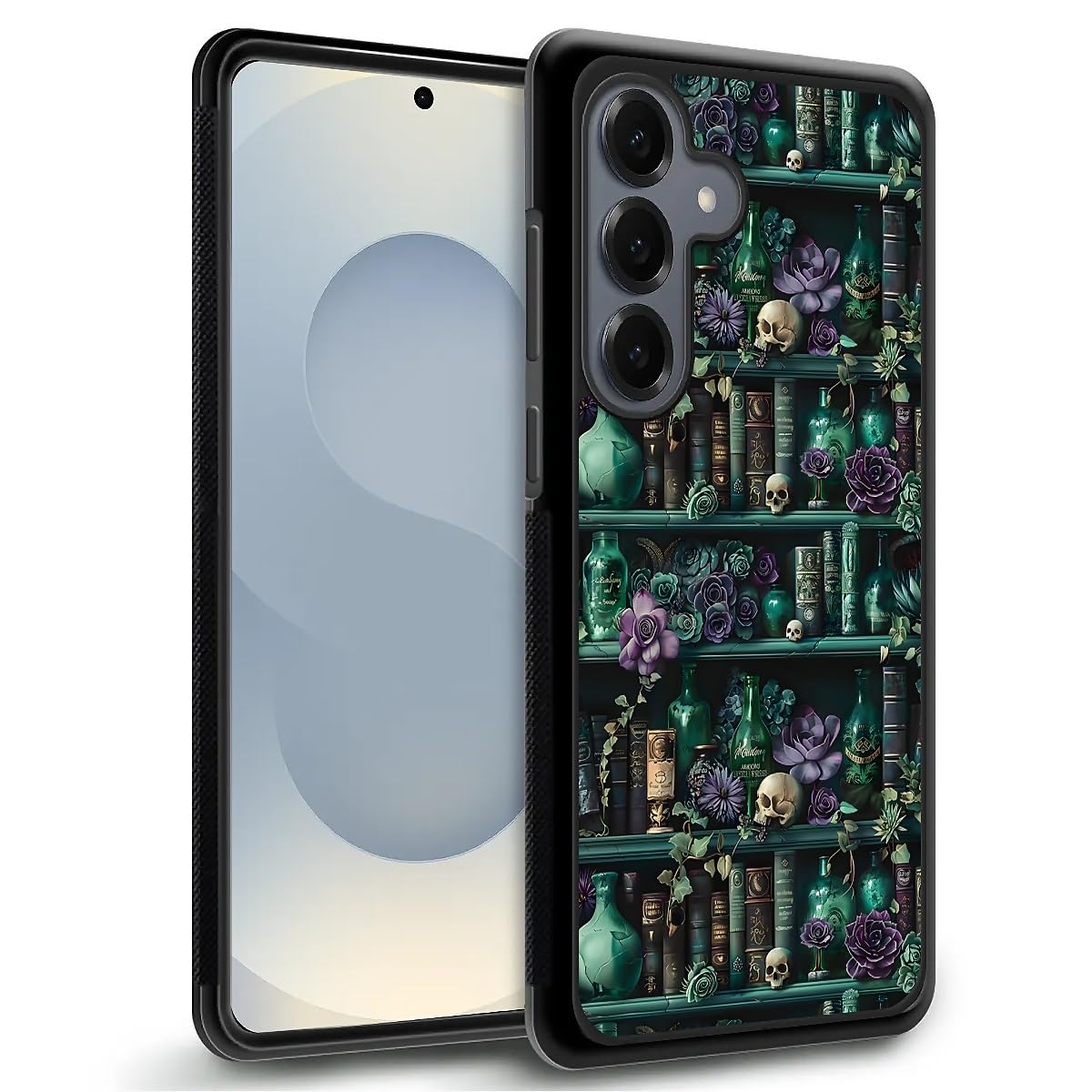 DAIZAG Compatible with Samsung Galaxy S25+ Plus Case,Skull Flowers and Books Slim Scratchproof Anti-Drop Pattarn Design Protective Shell Case for