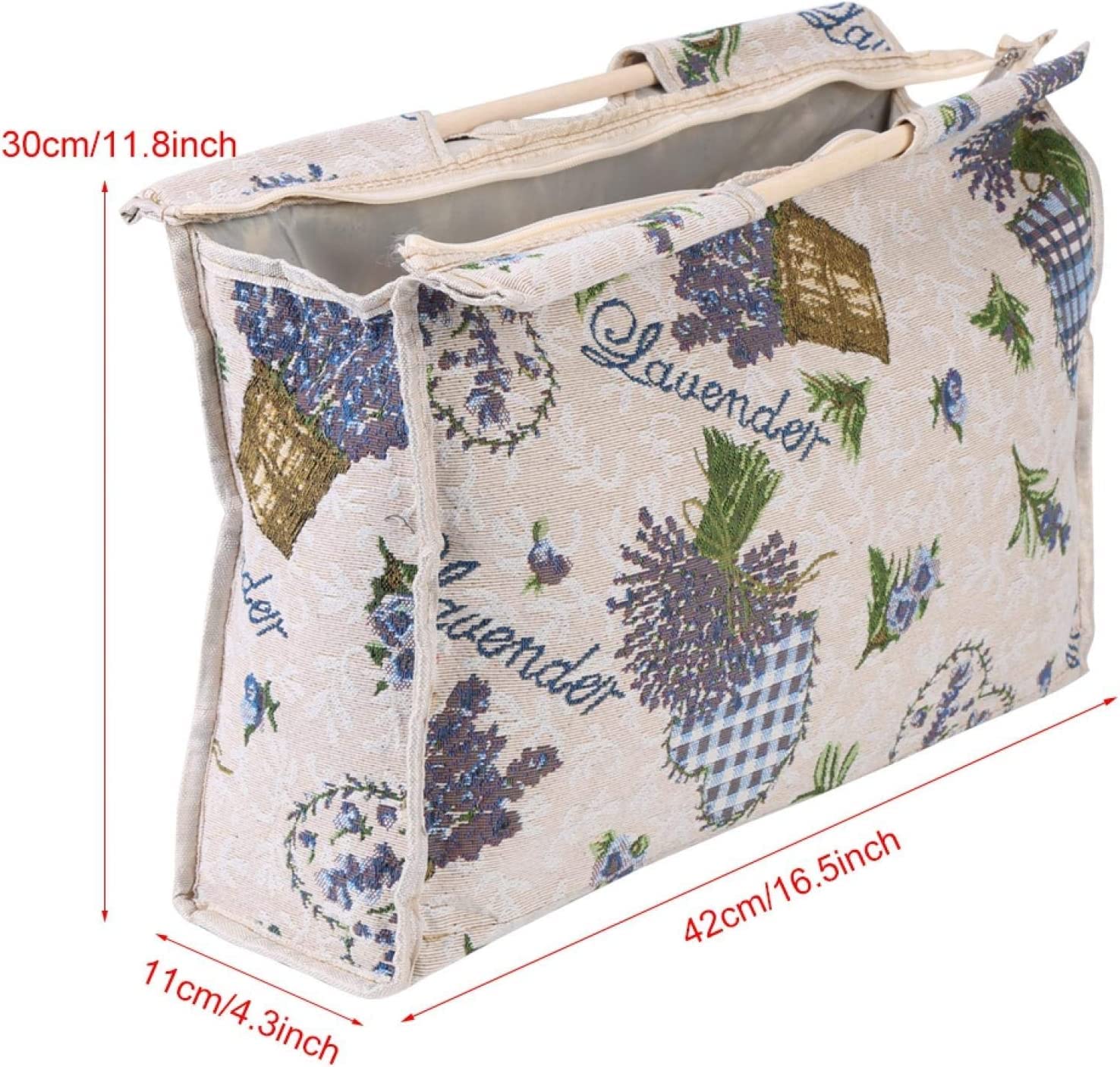 1 x Practical Wooden Knitting Tote Bag,Woven Handle,Pull Organiser,Woven Storage Bag,Fabric Storage Bag for Knitting Needles Sewing Tools (Purple Flower) - Image 4