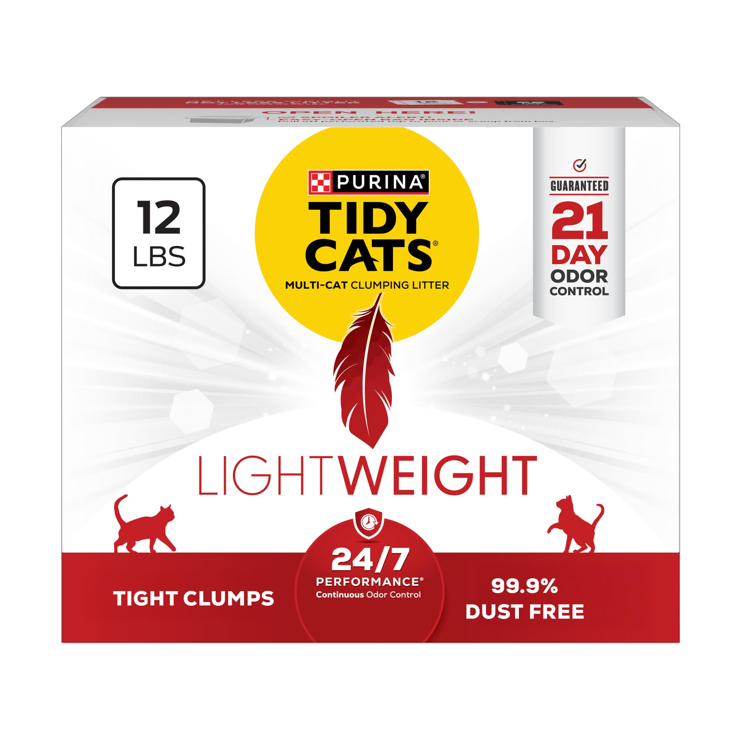 Purina Tidy Cats Arena para Gatos Ligera, de bajo Polvo, aglutinante, Control de olores 24/7, Rendimiento múltiple, Arena para Gatos de 12 Libras.