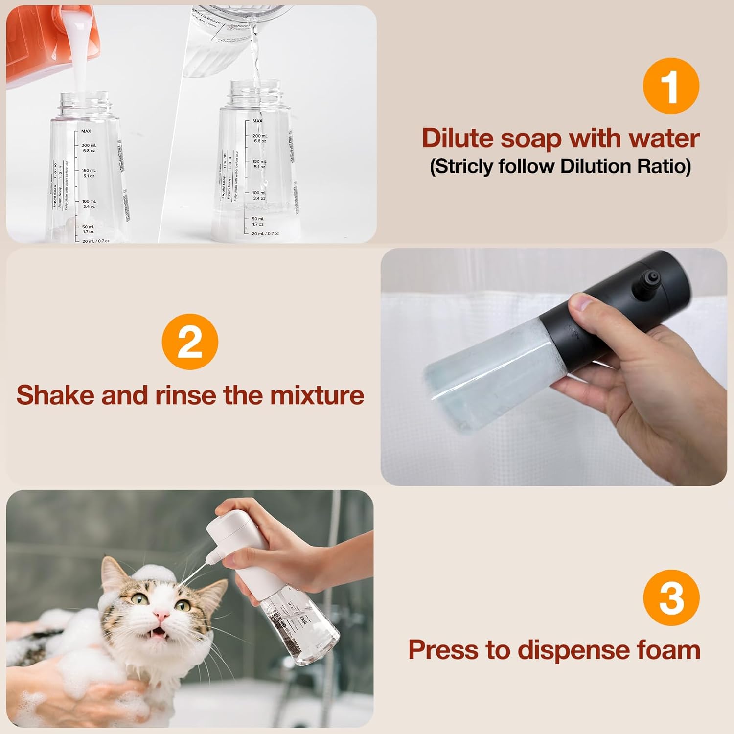 Electric Dog Cleaning Foam Machine Sprayer,Rechargable Soap Dispenser for Dog 1100mAh Ultra Long Standby, IPX8 Waterproof, 230mL Capacity, Deep Cleaning Pet Fur, for Bathroom Kitchen Cat(Black) - Image 5