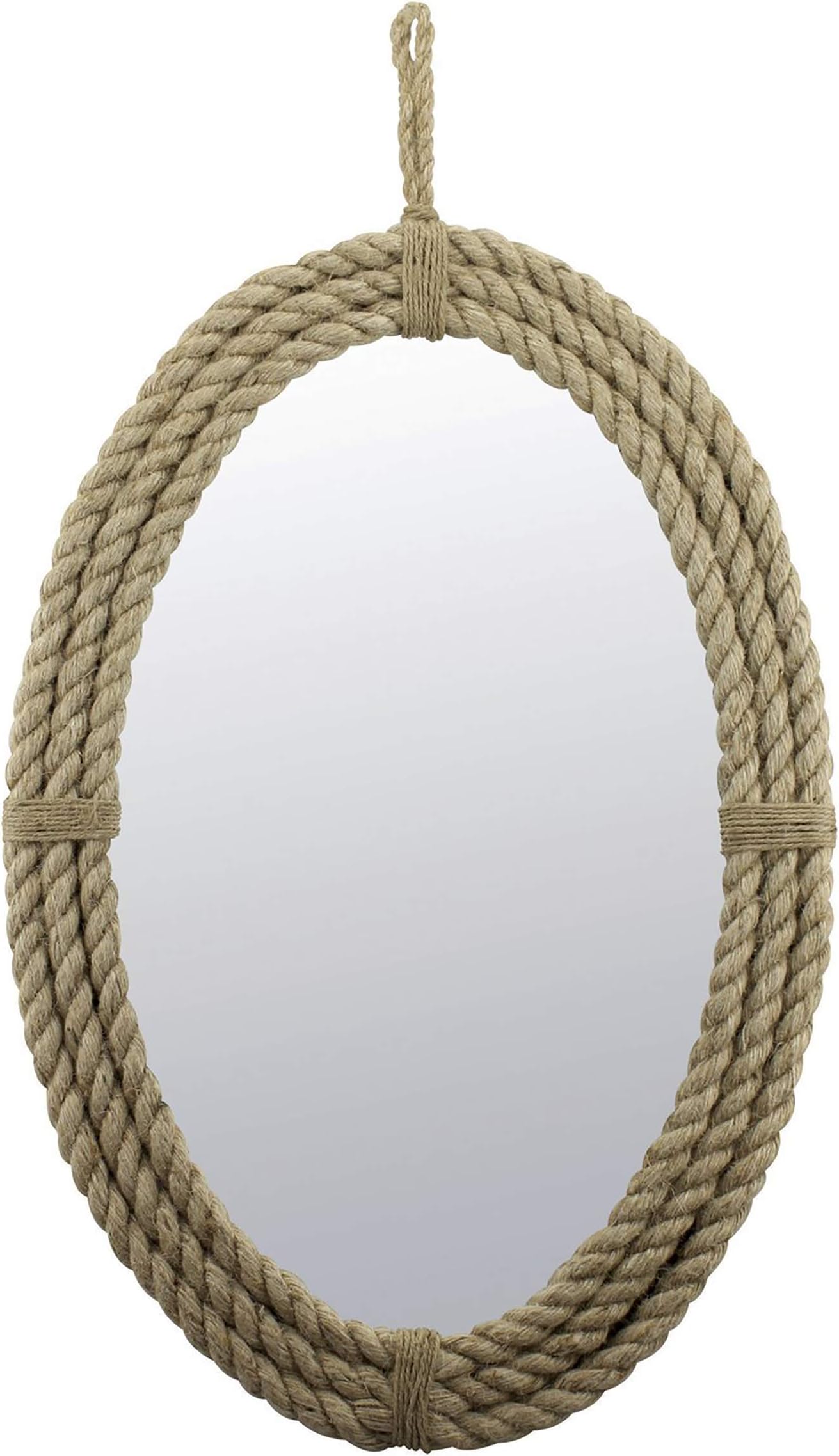 Stonebriar Vintage Nautical 24.4" x 16.5" Oval Wall Mirror with Rope Wrapped Trim and Hanging Loop, Decorative Rustic Decor for the Living Room, Bedroom, Bathroom, and Entryway