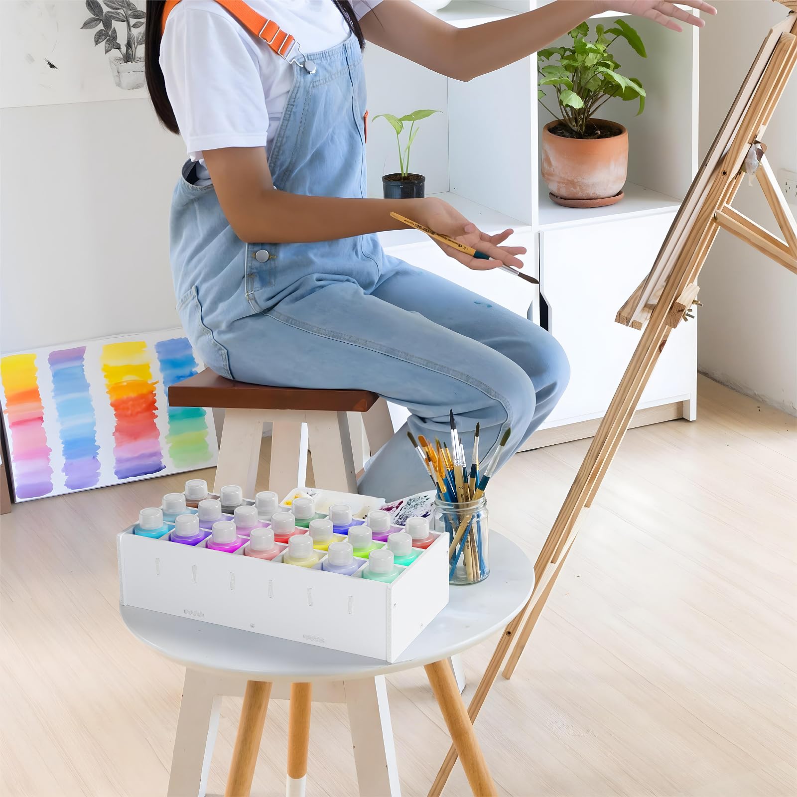 Bandeja de almacenamiento de pintura de 21 rejillas, organizador de almacenamiento de suministros de arte y manualidades, soporte de estante de pintura para manualidades, soporte apilable para