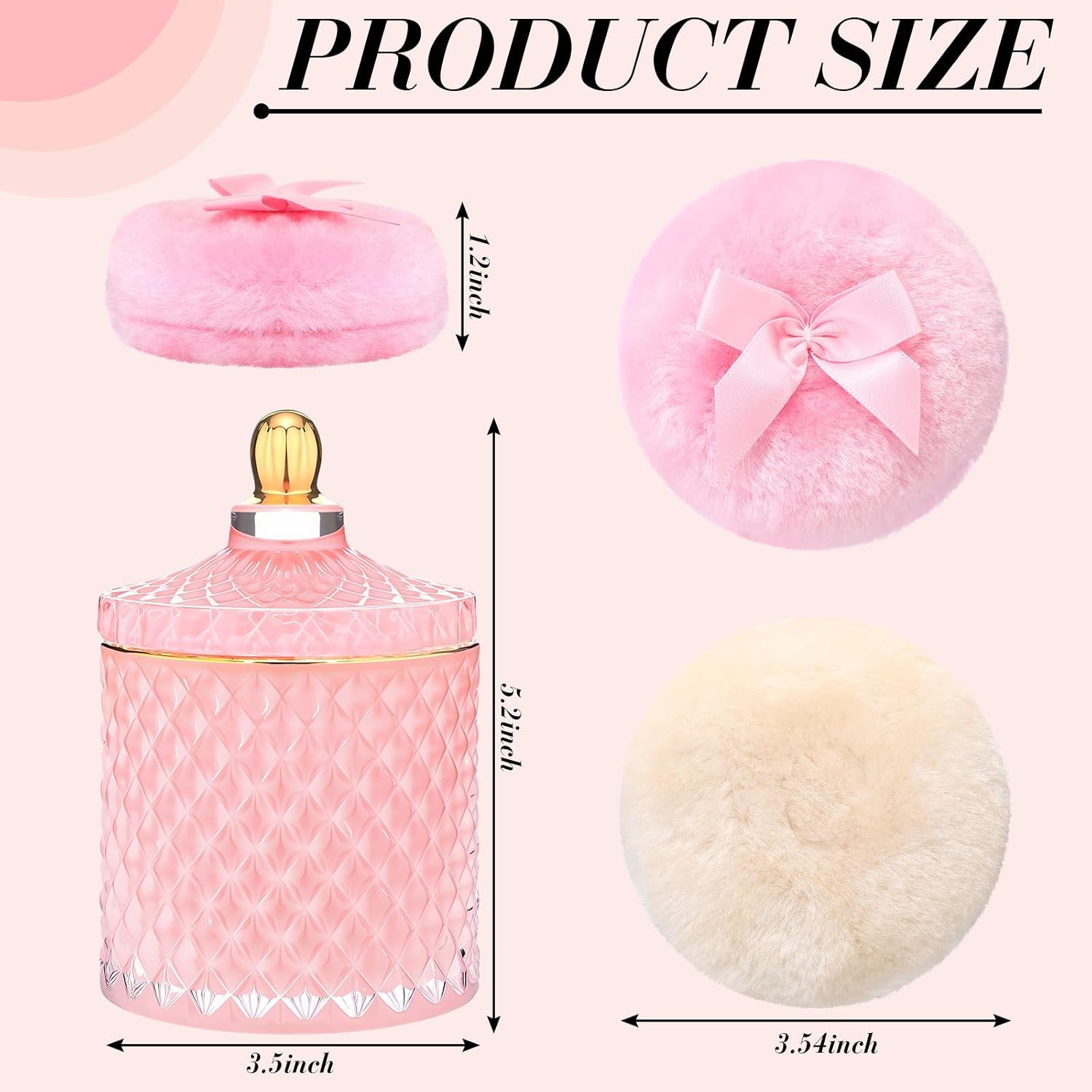 Chunful 3 Pcs Large Body Powder Puff and 5 Inch Containers Pink Powder Container with 3.5 Inch Soft Powder Puffs Washable Reusable Face Body Glitter Wet Dry Makeup for Talcum or Loose