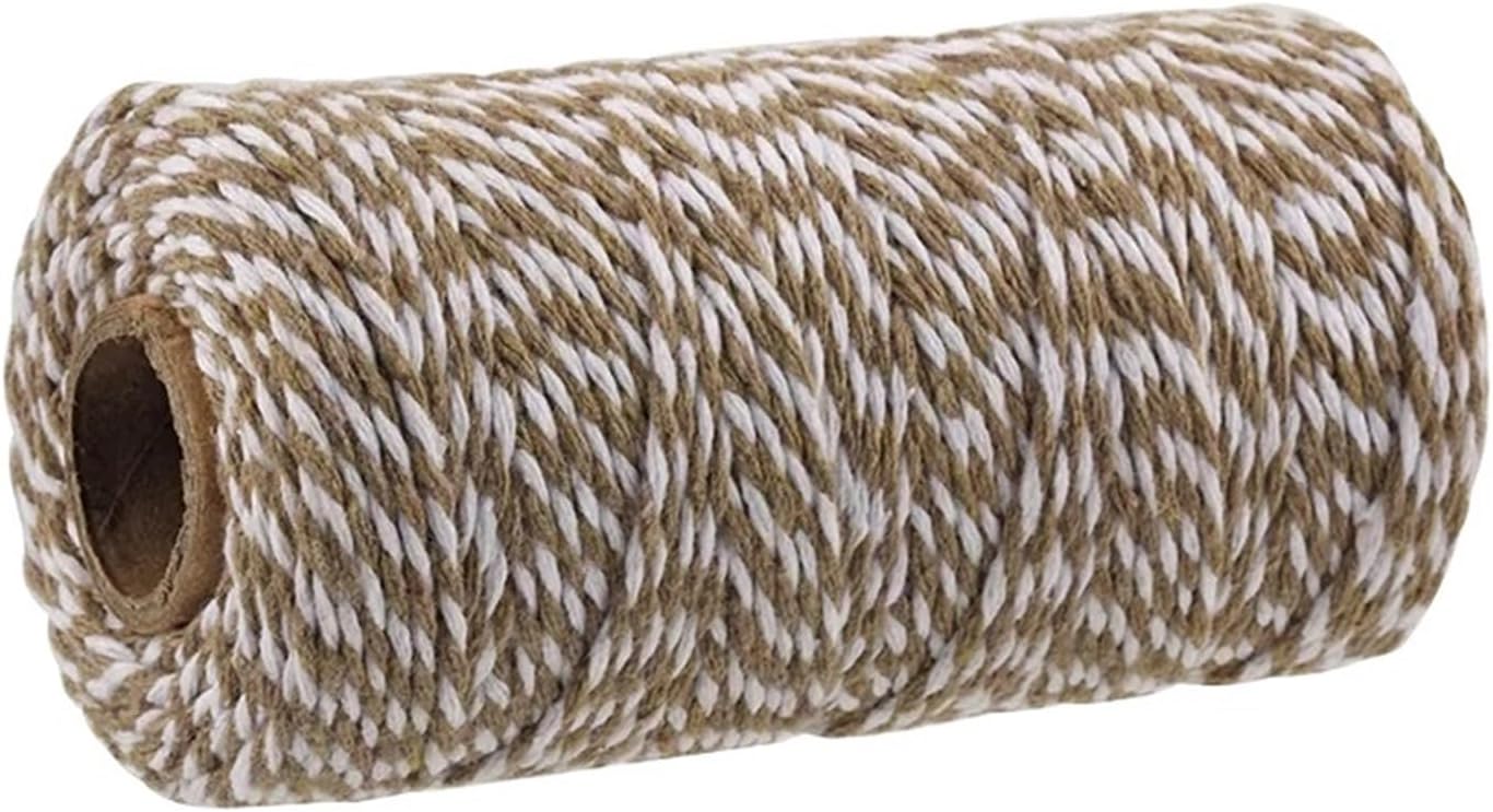 100M 2mm Cotton Bread lace Rope Rope Colorful Cotton Crafts Twine Home Textile Gift Packaging Christmas Wedding Decoration(Khaki White)