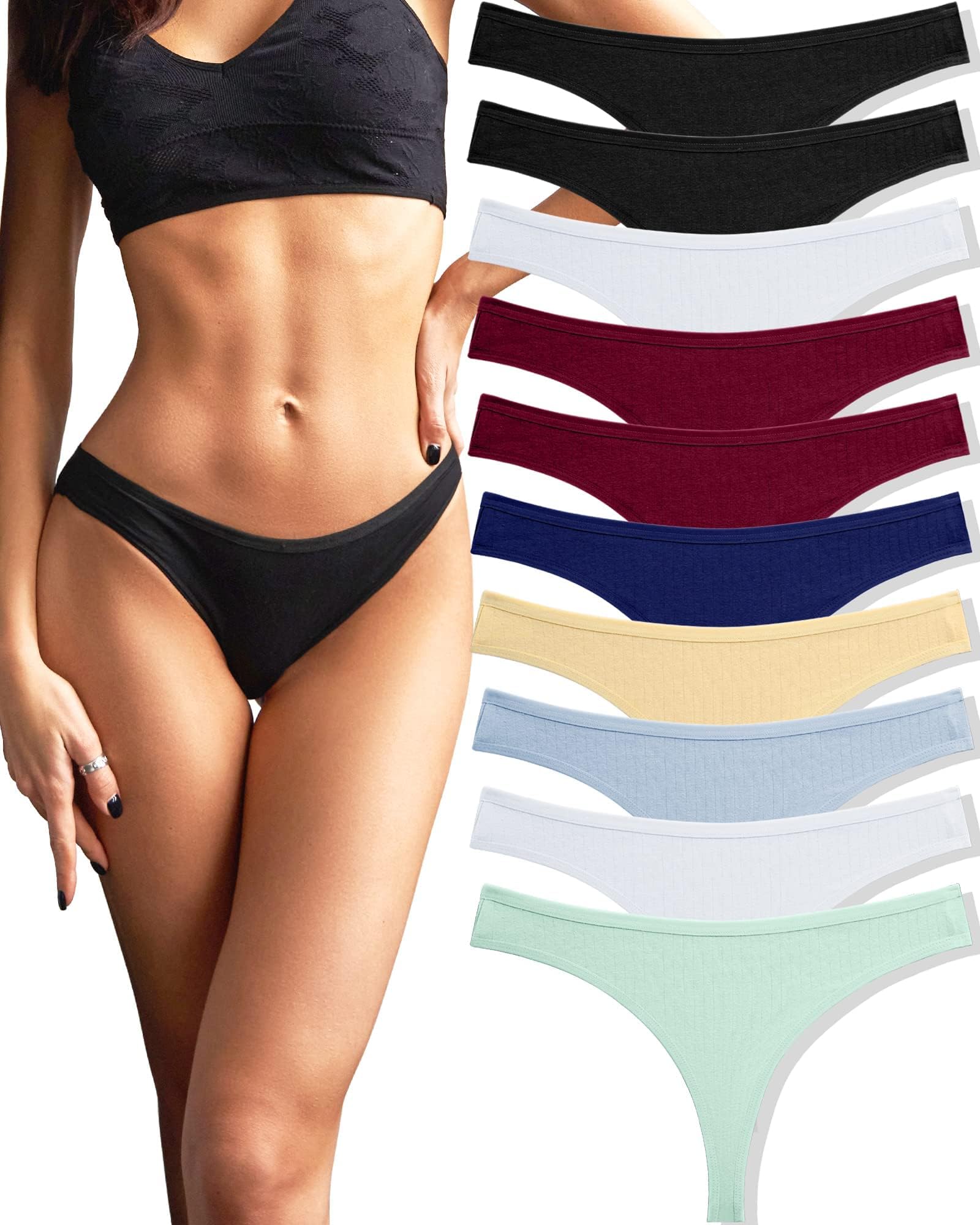 Pack of 10 Cotton Thong Women's Sexy Lingerie Briefs Tanga Hipster Underpants Thongs Set Underwear Comfortable Women Multicoloured S-XL