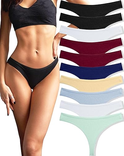 FINETOO Pack of 10 Cotton Lingerie Briefs Tanga Hipster Underpants Thongs Set Underwear Comfortable Women Multicoloured S-XL - M - A-10er