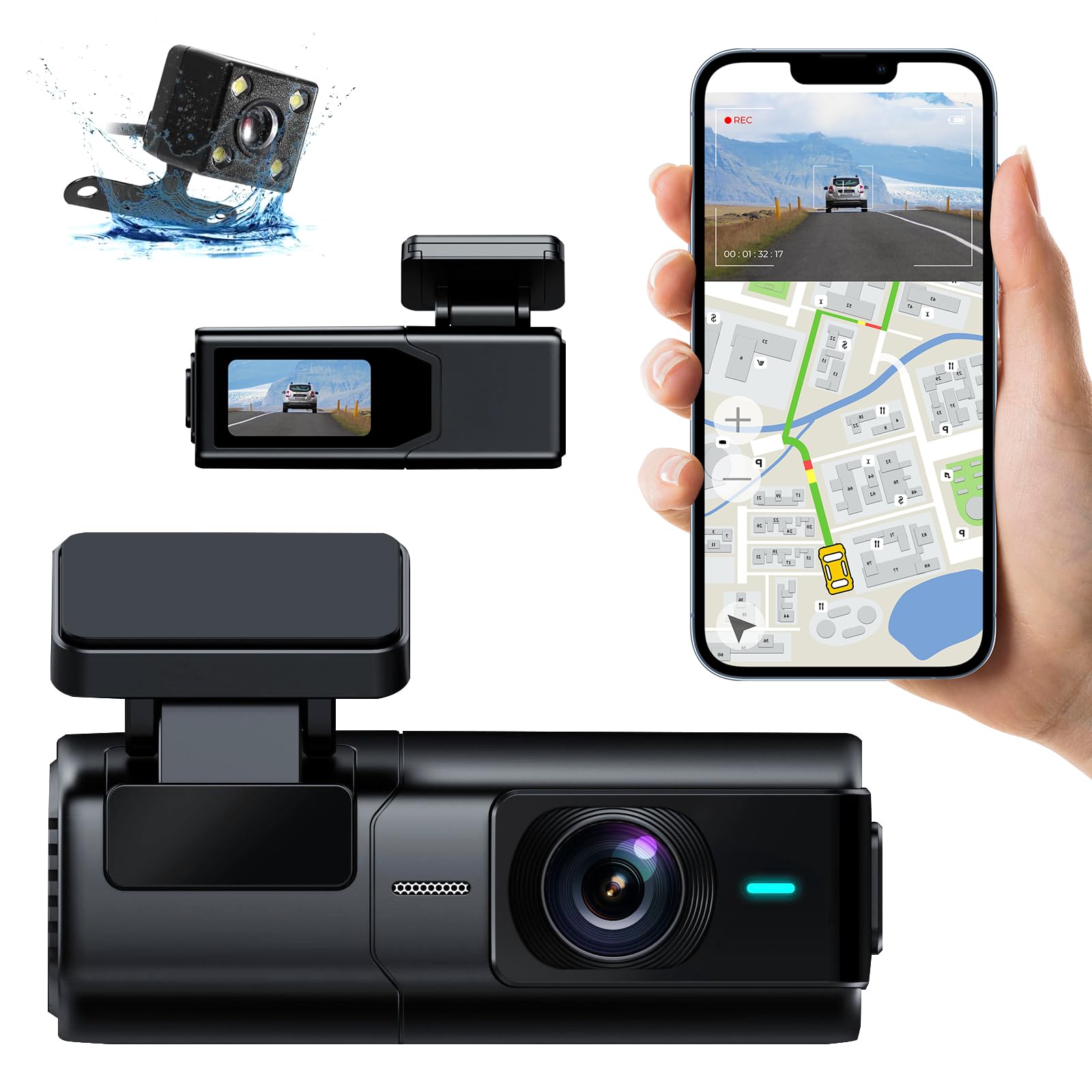 aquota Dash Cam Front and Rear main unit.