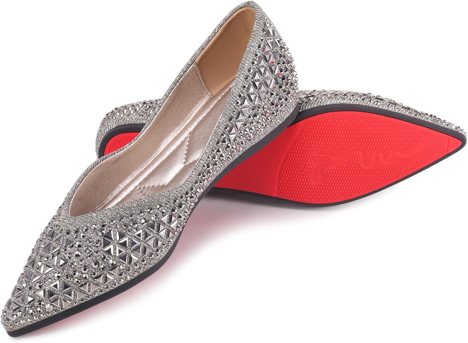 Women's Rhinestones Flats Pointed Toe Ballet Dress Shoes Women Comfort Memory Foam Insole Non-Slip Sole for Work Wedding Office Party - Image 2