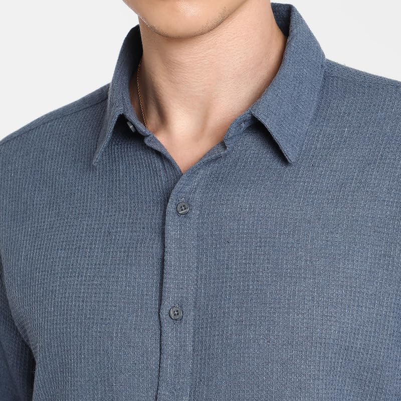 Image of CAHOOT Men's Polycotton Abstract-Textu Shirt |Casual-Wear | Spread Collar | Long Sleeve | Button Closure | Shirt Crafted with Comfort Fit for Everyday Wear
