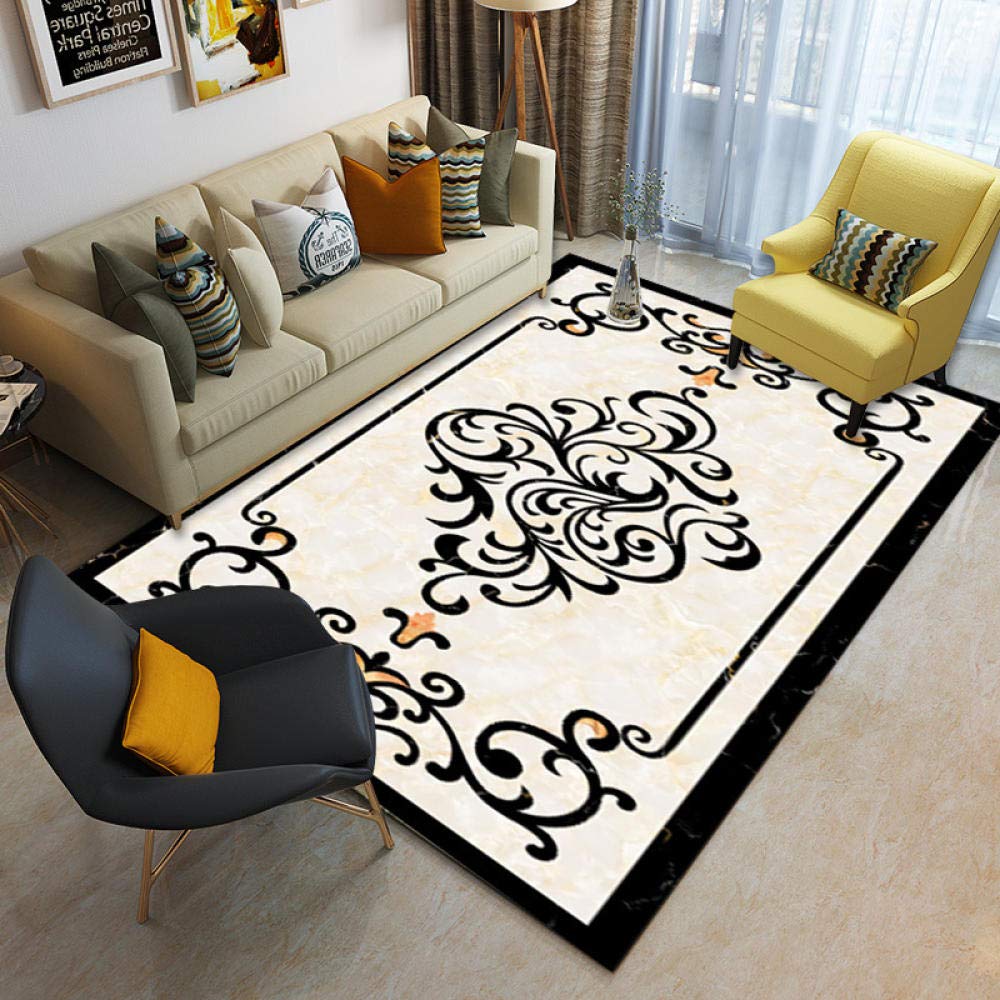 Tapis de salon effet marbre noir 200x300cm pour sublimer votre décoration