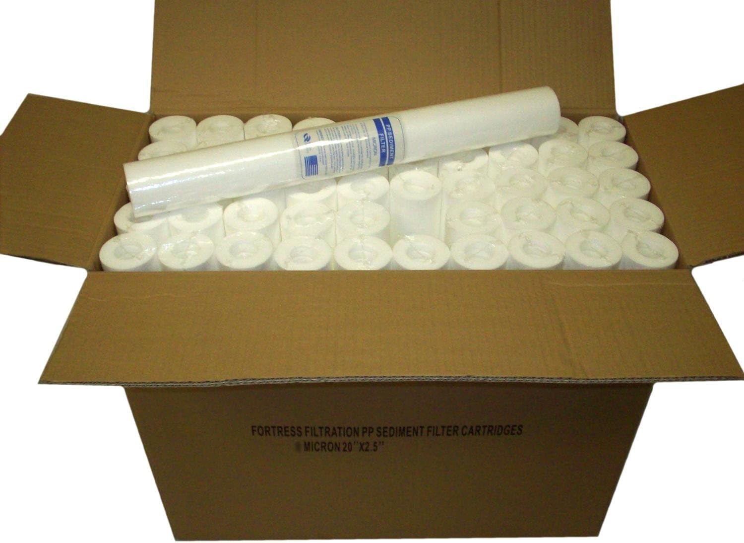 Fortress Filtration Qty(50) Sediment 5 Micron 20" x 2.5" Water Filters RO/WVO/Cartridges/Case/PP
