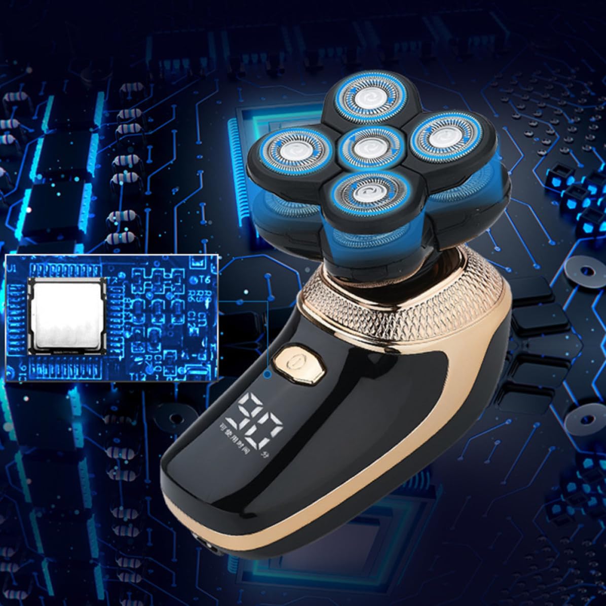 Rasoio da Barba Elettrico Uomo Five-in-one Lame in Acciaio Placcato Titanio, Lavabile e Ricaricabile USB per Taglio Chioma e Barba Professionale
