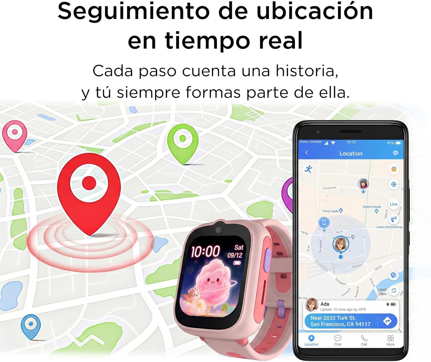 TCL MOVETIME MT48 Montre Intelligente pour Enfants - Bleu, 4G, GPS Double fréquence L1+L5, appels vidéo, Bouton SOS, IP68, Dessin IA, Batterie 900 mAh, 2,5 Jours, contrôle Parental, crème