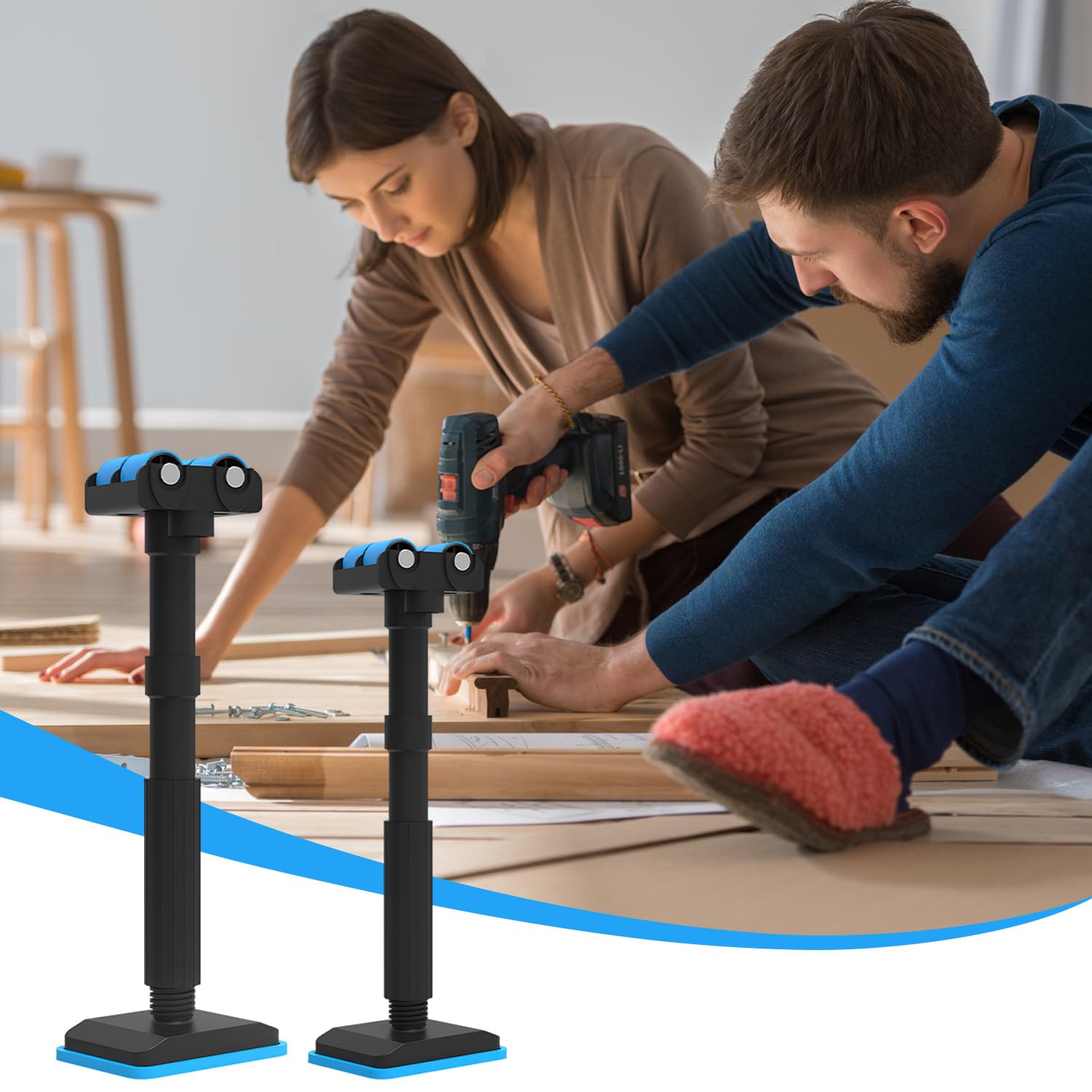 Telescoping Support Pole, Anti-Slip, Adjustable Lifting Pole for Leveling, Load-Bearing Cabinet Jack Rod for Shelves, Sink Base, Sofa Frame, Decks, Bathroom Remodeling, Construction Tasks