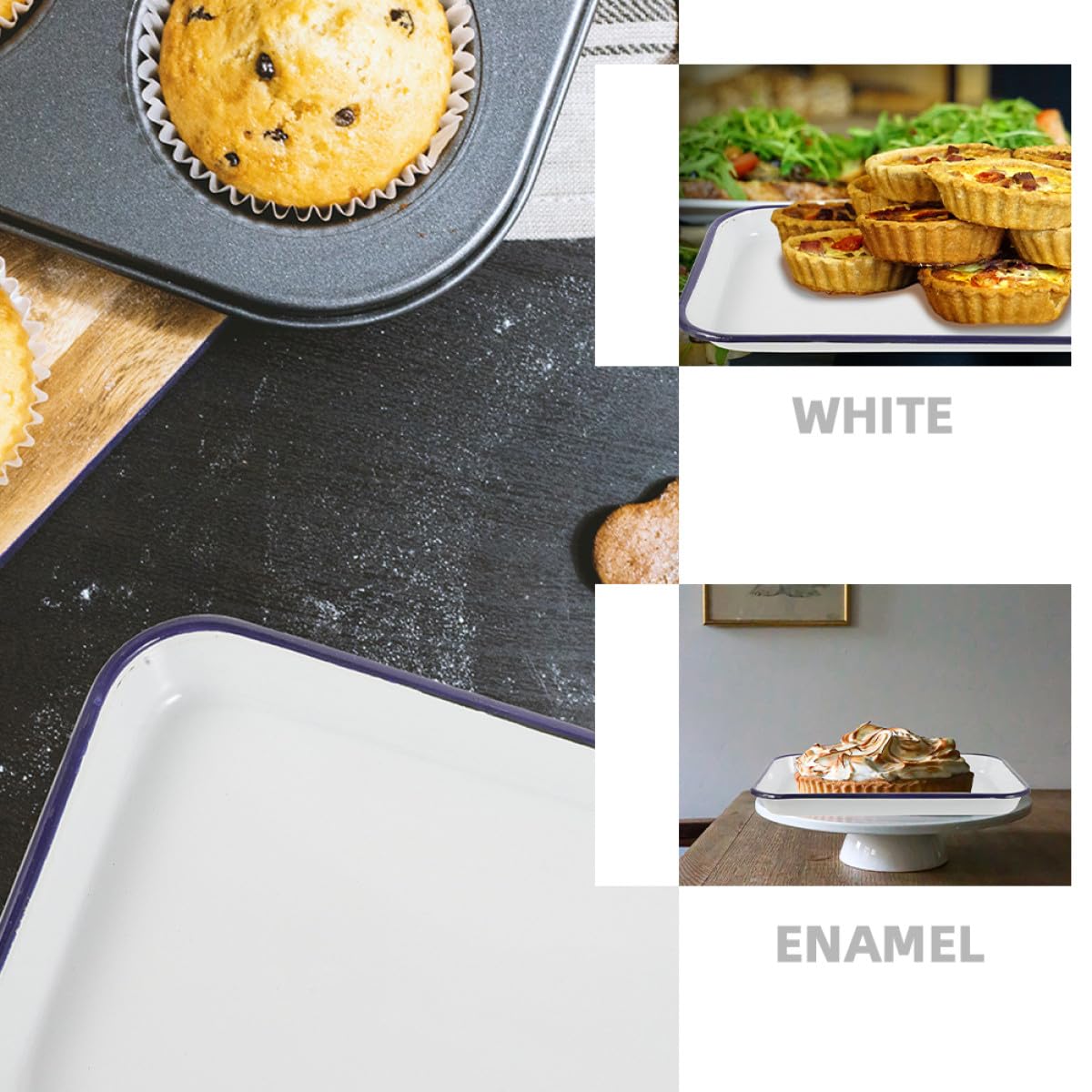 FRCOLOR Plaque à Pâtisserie Rectangulaire Compatible Lave-vaisselle en Émail Blanc, Surface Antiadhésive pour Cuisson et Service Cuisine