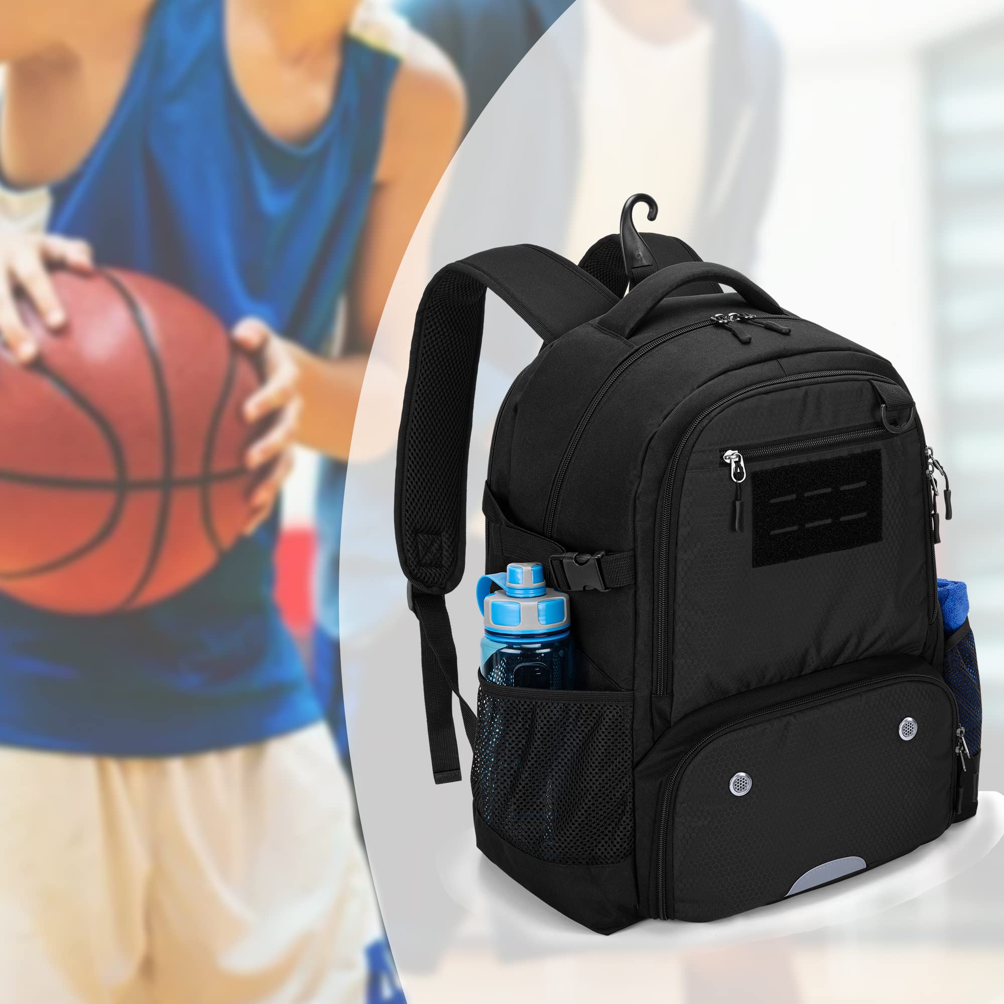 DSLEAF Sac à Dos de Basket-Ball, Sac à Dos de Football avec Compartiment Ballon et Compartiment Chaussures pour Basket et Football, Volley