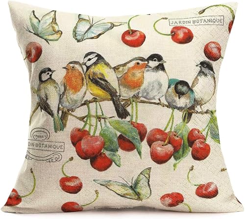 Miniatura 3 de Juego de 2 fundas de almohada decorativas de estilo rústico con diseño de pájaro de animales y muérdago, para otoño, exteriores, mariposas,