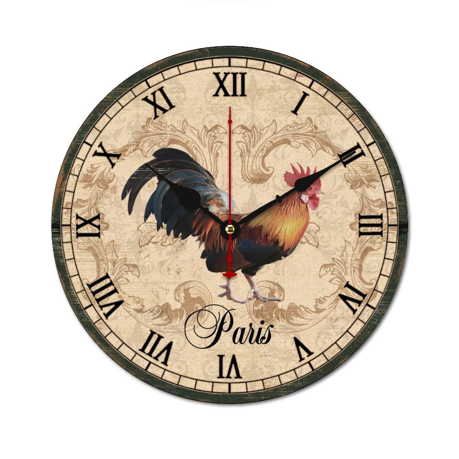 Horloge murale en bois coq de Paris pendaison crémaillère 38cm