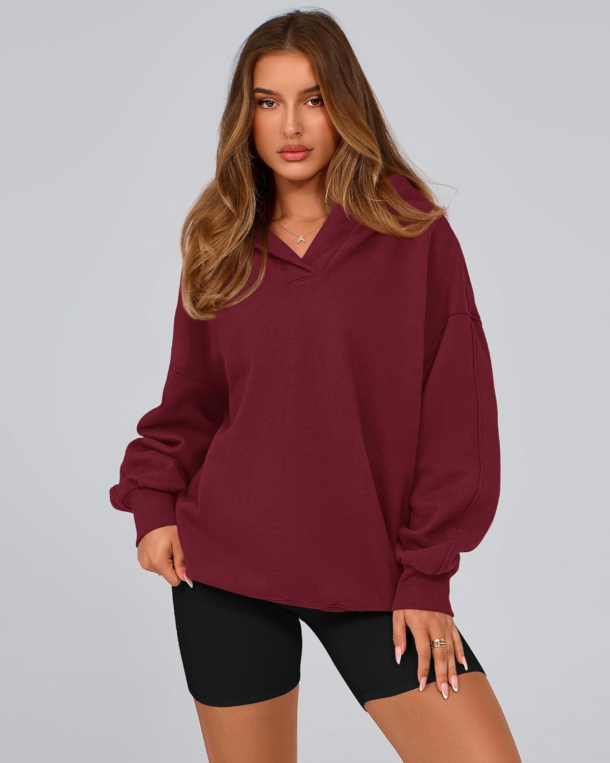 BTFBM Women's Oversized Hoodies Casual Fleece Long Sleeve V Neck Sweatshirts 2026 Trendy Fall Outfits Spring Clothes - Image 7