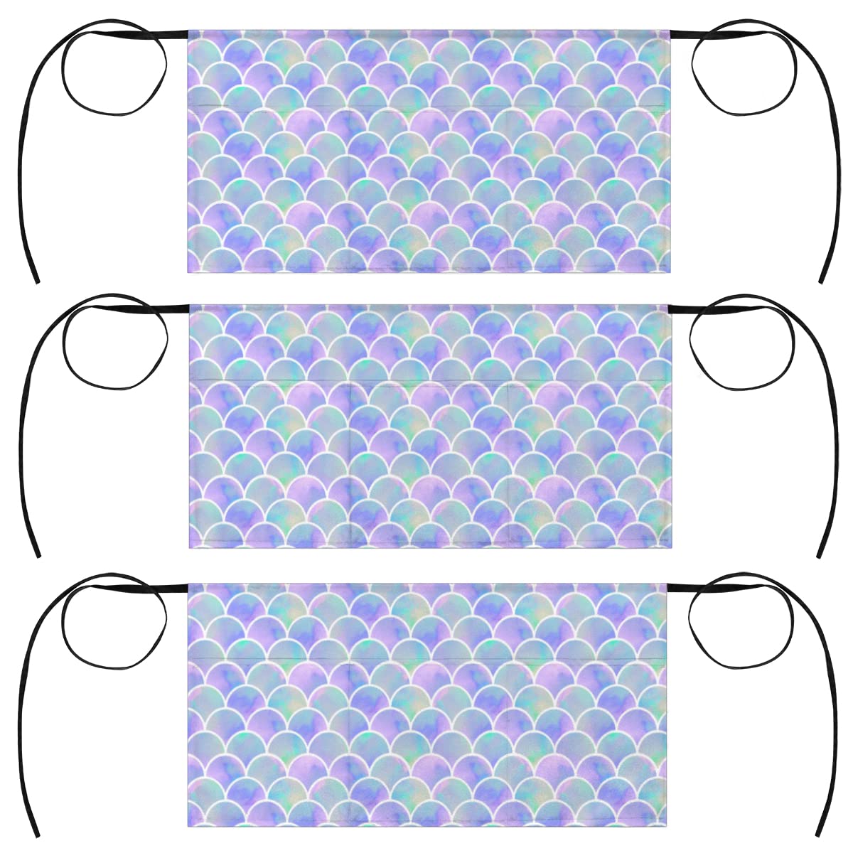 bisibuy 3 Pack Server Aprons with 3 Pockets, Mermaid Fish Scale Gradient Waitress Waiter Wasit Apron for Women Men Restaurant Bistro Cafe Bars Half Aprons Waitress Server Accessories