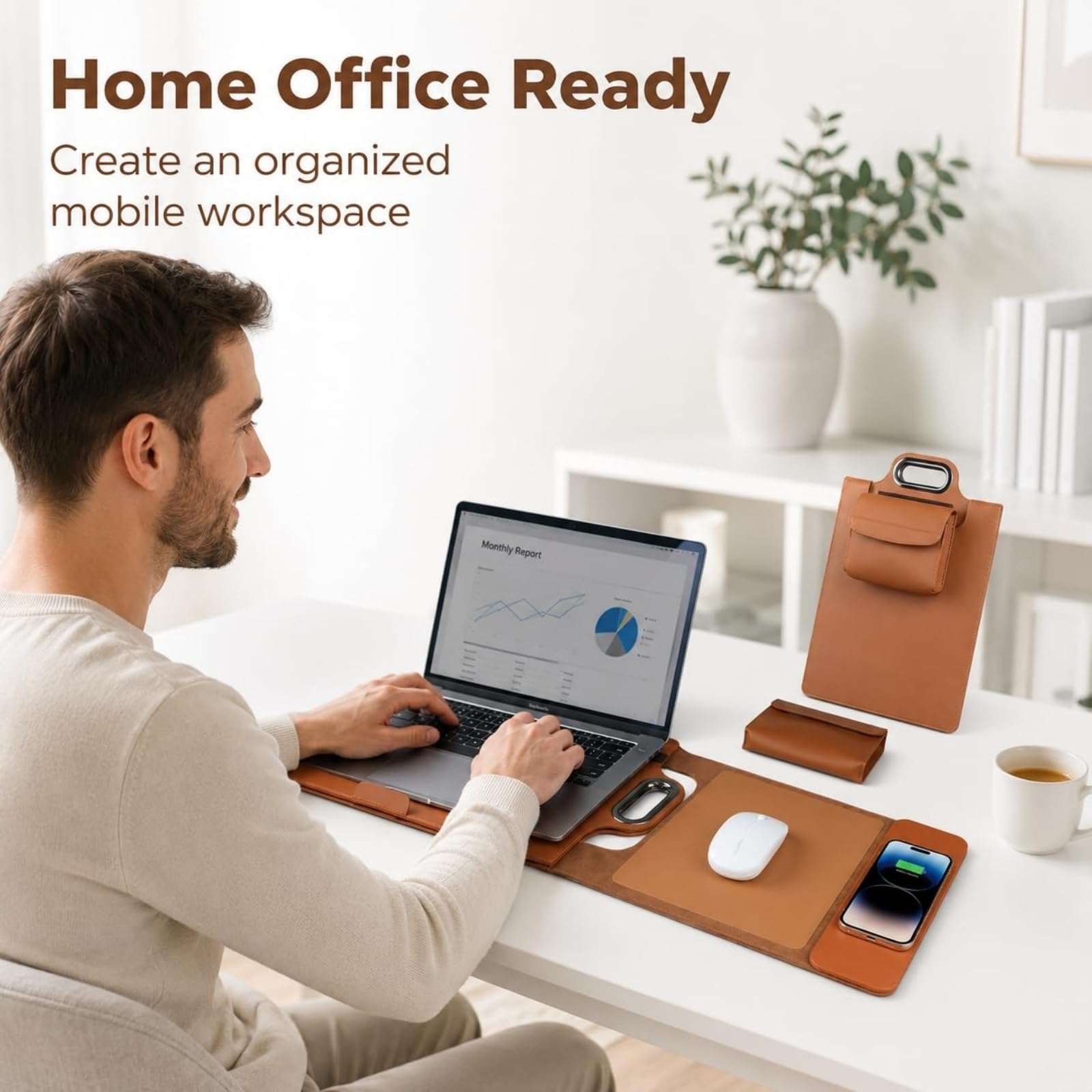Borsa Portafoglio Pc Con Ricarica Wireless 15W Custodia Per Computer | Custodia Supporto E Tappetino Mouse Per Notebook 15,6 16 Pollici, Stazione Per Smart Working, Per Uffici Studi Viaggi