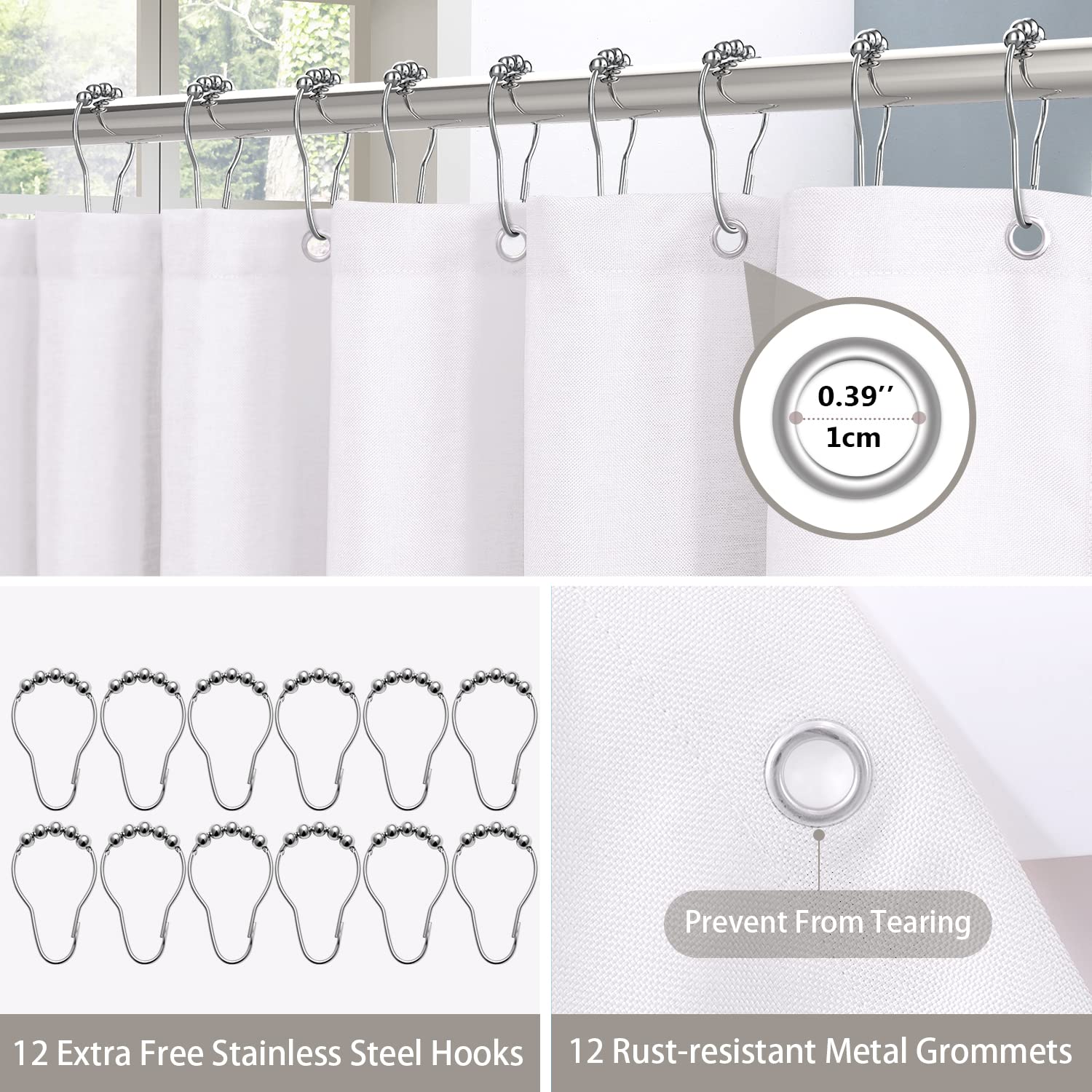 Shower Curtain for Bathroom with Metal Hooks Linen Fabric Shower Curtain Heavy Duty Bath Curtain for Wet Room Bathtub Shower Stall Hotel Quality - Image 3