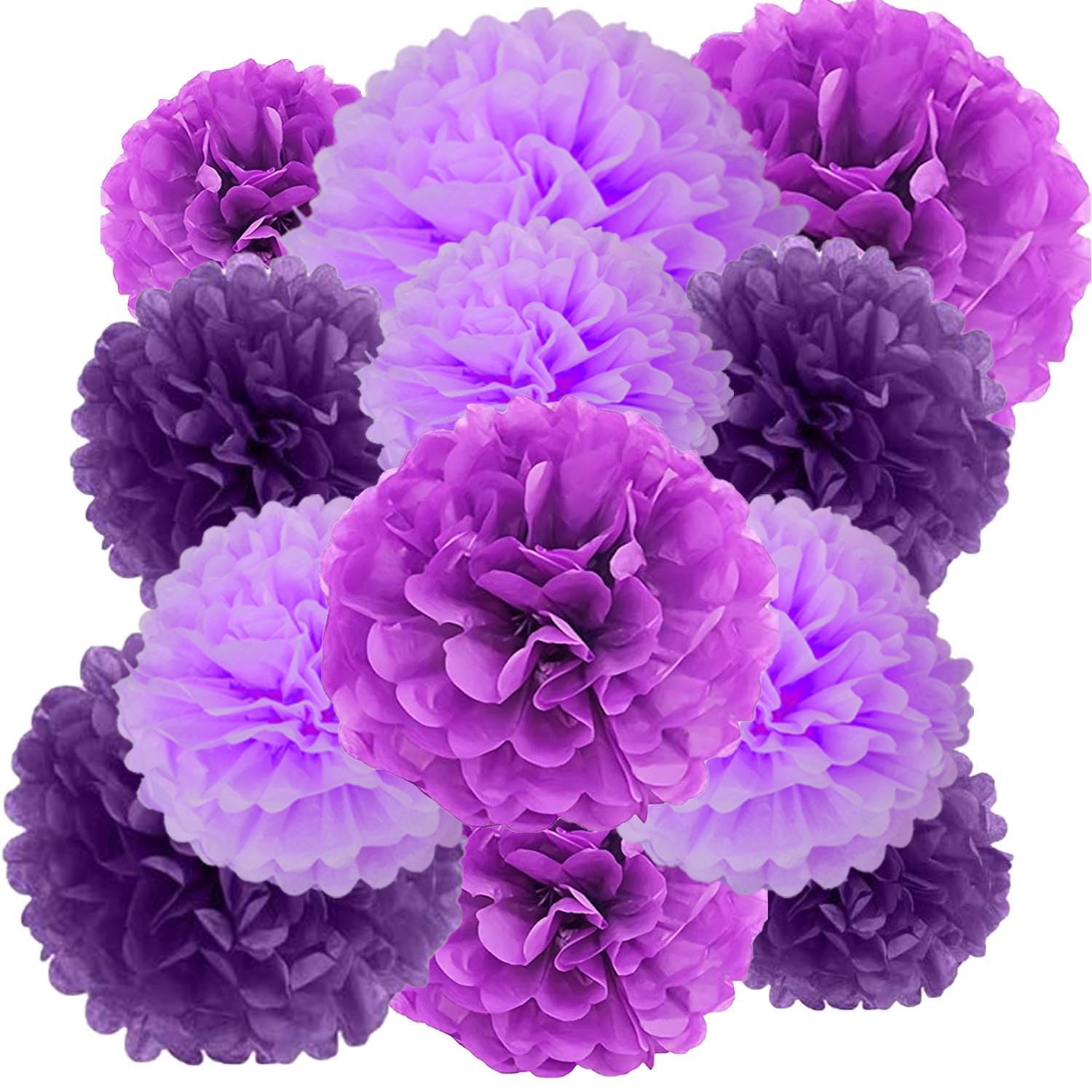 XIKSXITN 12 pc Purple Tissue Paper Pom poms in 3 Colors-Hanging Paper Flowers Ball for Party Decorative