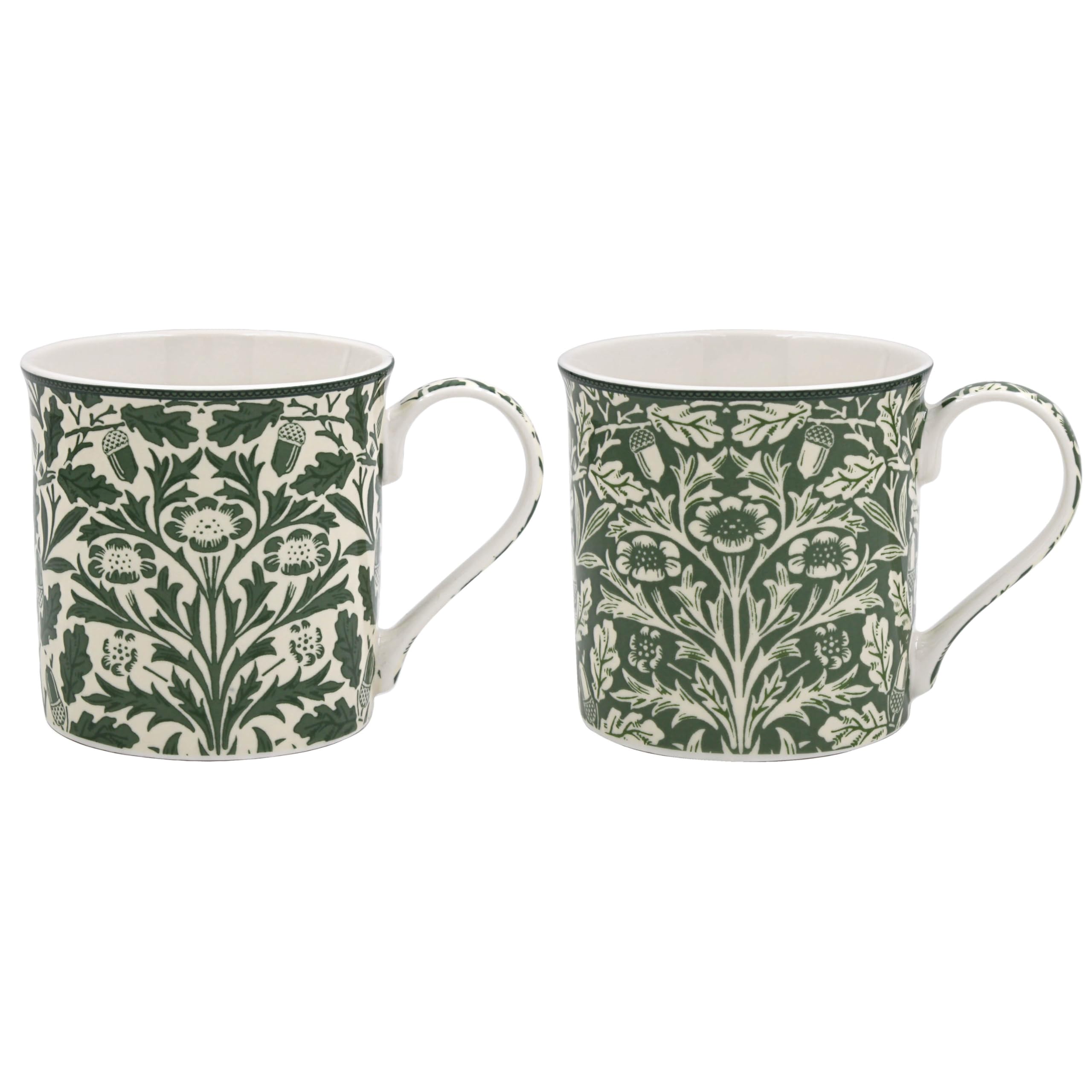 The Leonardo Collection William Morris Acorn Mugs Set 2 300ml for Coffee, Tea and Hot Drinks | Reusable Fine China Tea & Coffee Mugs for Daily Use | Special Occation & Birthday Gifts for Women & Men
