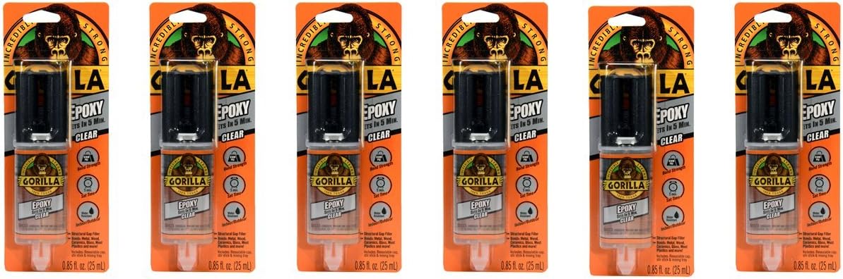 2 Part Epoxy, 5 Minute Set, .85 Ounce Syringe, Clear, (Pack of 6)