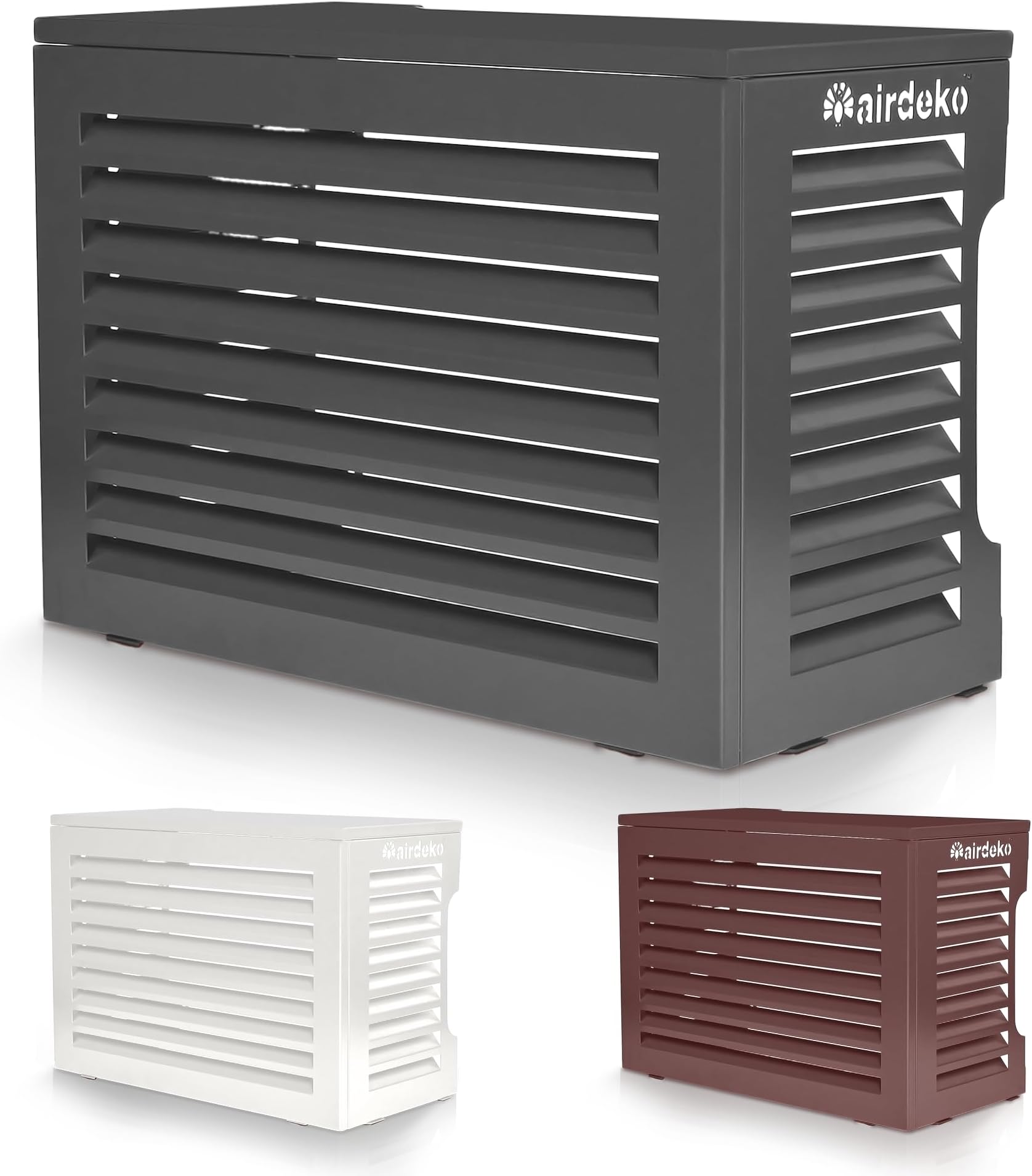 AirdekoのミニスプリットACカバー 外部ユニット用 頑丈なアルミニウム製 ミニスプリットシステムの最適なパフォーマンスと保護 屋外コンデンサー Airdekoの盗難防止システムに対応 (チャコール、L)