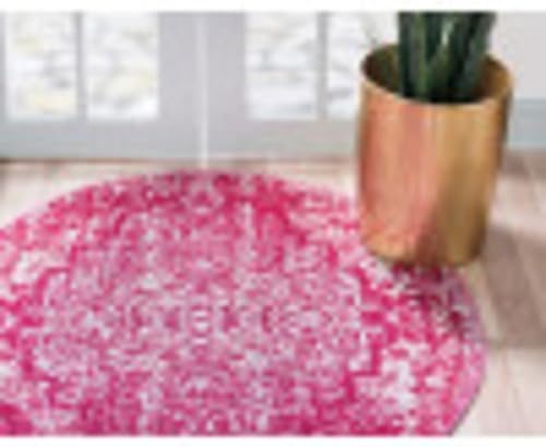 Miniatura 6 de Unique Loom Charm Collection - Alfombra de área moderna, abstracta, bohemia, envejecida, borde, 4' 0" x 4' 0", fucsiamarfil