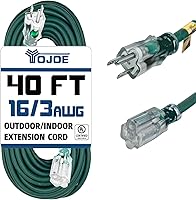 Vista 52 de YOJOE Cable de extensión para interiores y exteriores, calibre 16, SJTW, resistente, 15 pies, color verde, 3 clavijas 13A, resistente a