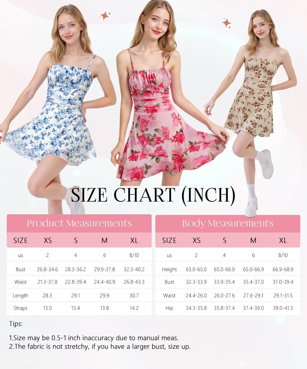 SKAYS Women's Floral Vacation Sundress 2025 Cute Ruched Short Mini A Line Spaghetti Strap Flowy Summer Beach Mesh Dress - Image 7