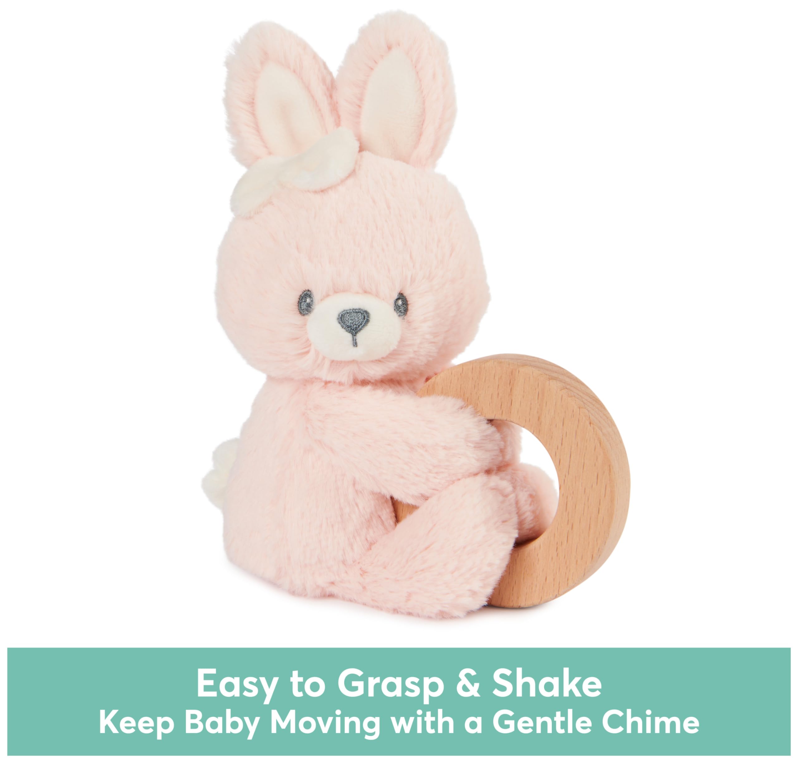 GUND Baby Nachhaltige Hasenringrassel - Stofftier Plüsch aus 100% recycelten Plüschmaterialien - Holzrassel für Babys und Neugeborene - Rosa - 25,4 cm
