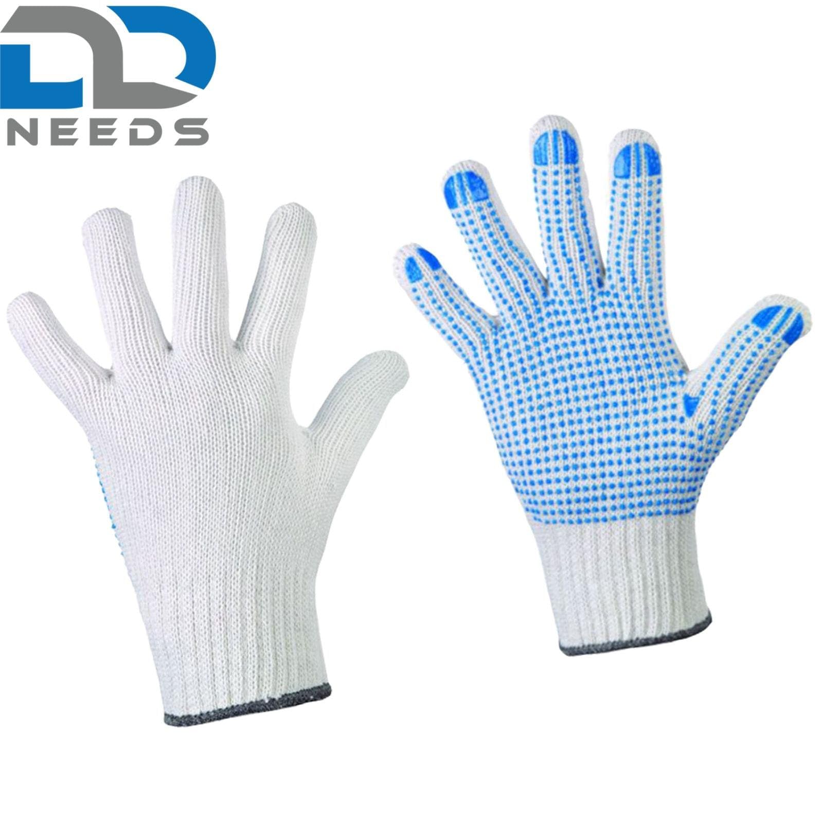 D2D | 120 Paar - Weiße Strickhandschuhe mit Blauen PU-Noppen - Größe: 7 (S) - aus Baumwolle Norm EN 388 - Umzugshandschuhe - Monatgehandschuhe - Rutschfeste Handschuhe