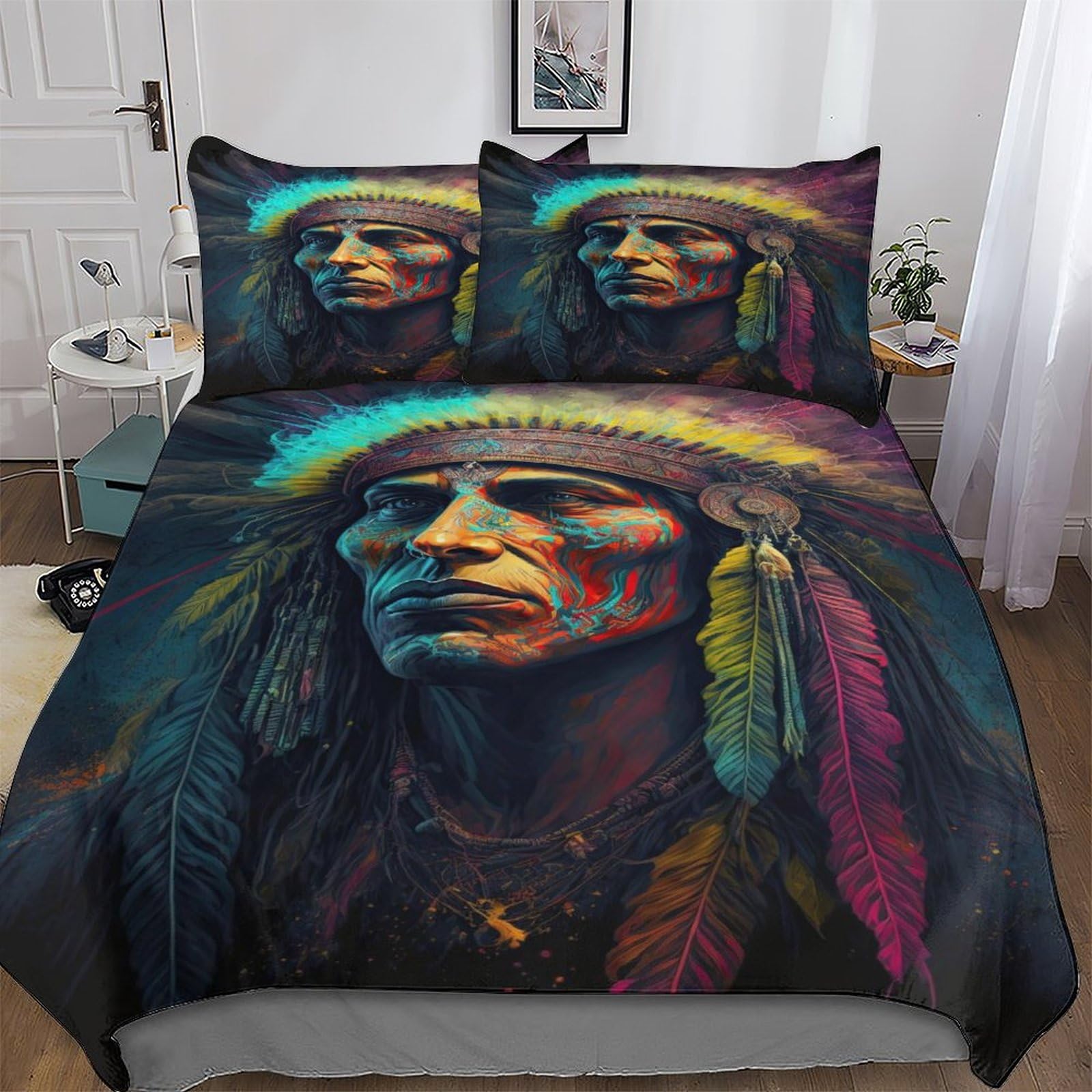 DCCCY Indians Duvet Cover Set 3 Pieces, Bedding Comforter Cover with Pillowcases Soft Microfiber Quilt Cover for Boys Girls Kids Double (200x200cm)