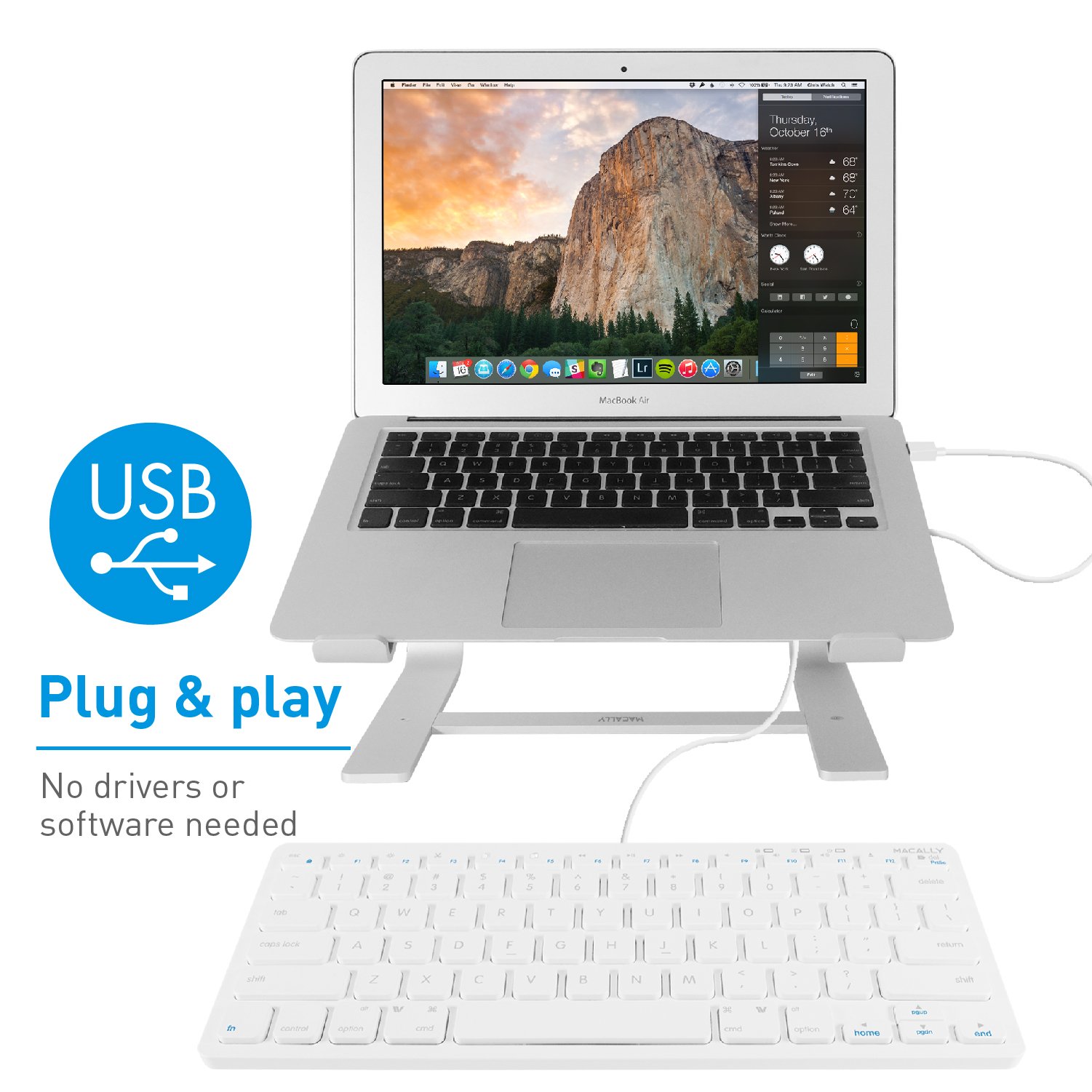 Macally USB Wired Keyboard for Mac and Windows PC Plug and Play Apple