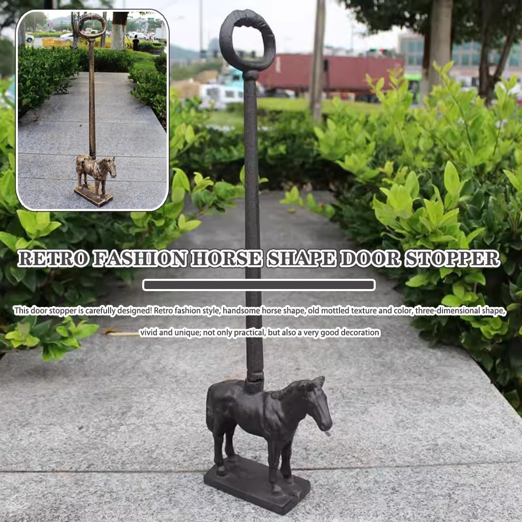 Door Wedge Retro Fashionable Horse-Shaped Door Stopper, Stable Cast Iron Doorstop, Easy-to-Move Carrying Handles, Birthday Present (Color : Black, Size : 54.7 * 18 * 6.3cm)