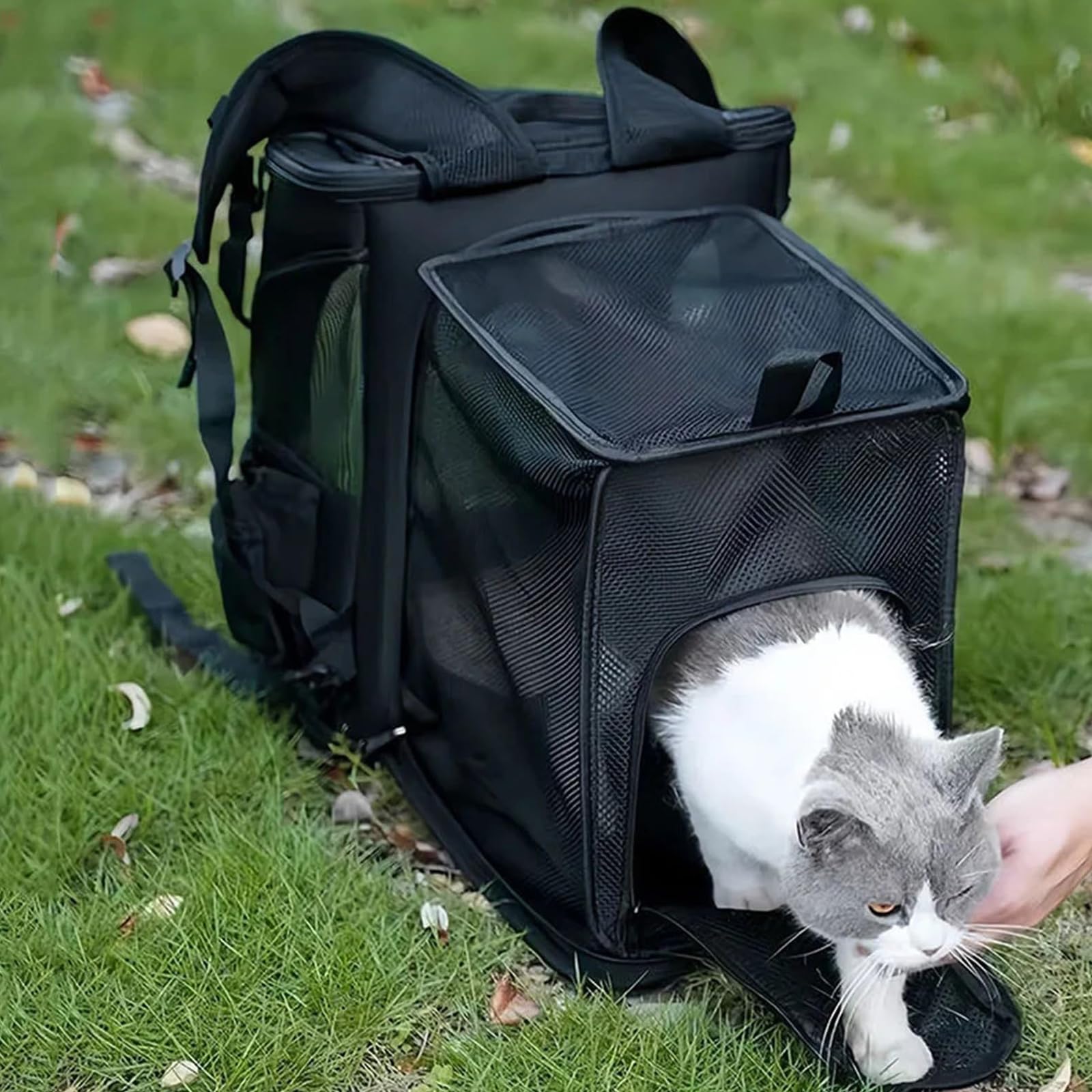 Transportador convertible para asientos de coche para perros y cama de viaje, base antideslizante, anillos de cinturón, bolsillo de almacenamiento con correa reforzada para transportar mascotas
