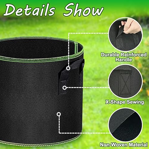 Miniatura 2 de Bolsas de cultivo de 5 galones, paquete de 3 unidades, bolsas de tela no tejida gruesa con asas para plantar verduras, flores, papas y macetas