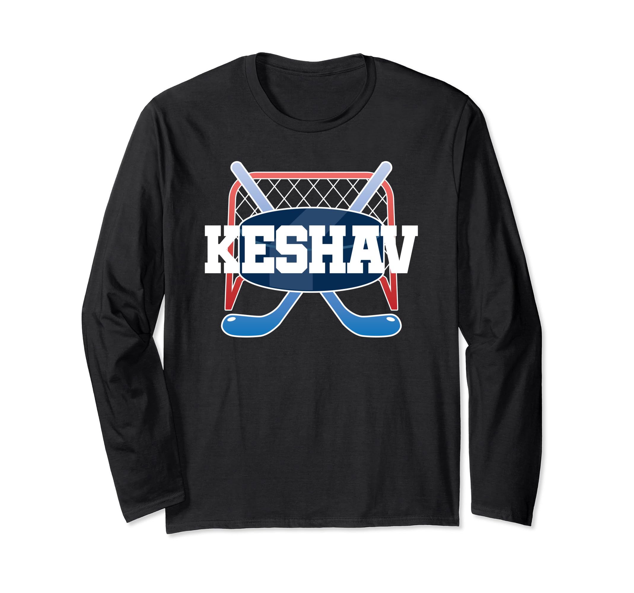 Hockey Fans PlayersKeshav Name Boys Hockey Play Ice Rink Field Stick Puck Ball Long Sleeve T-Shirt