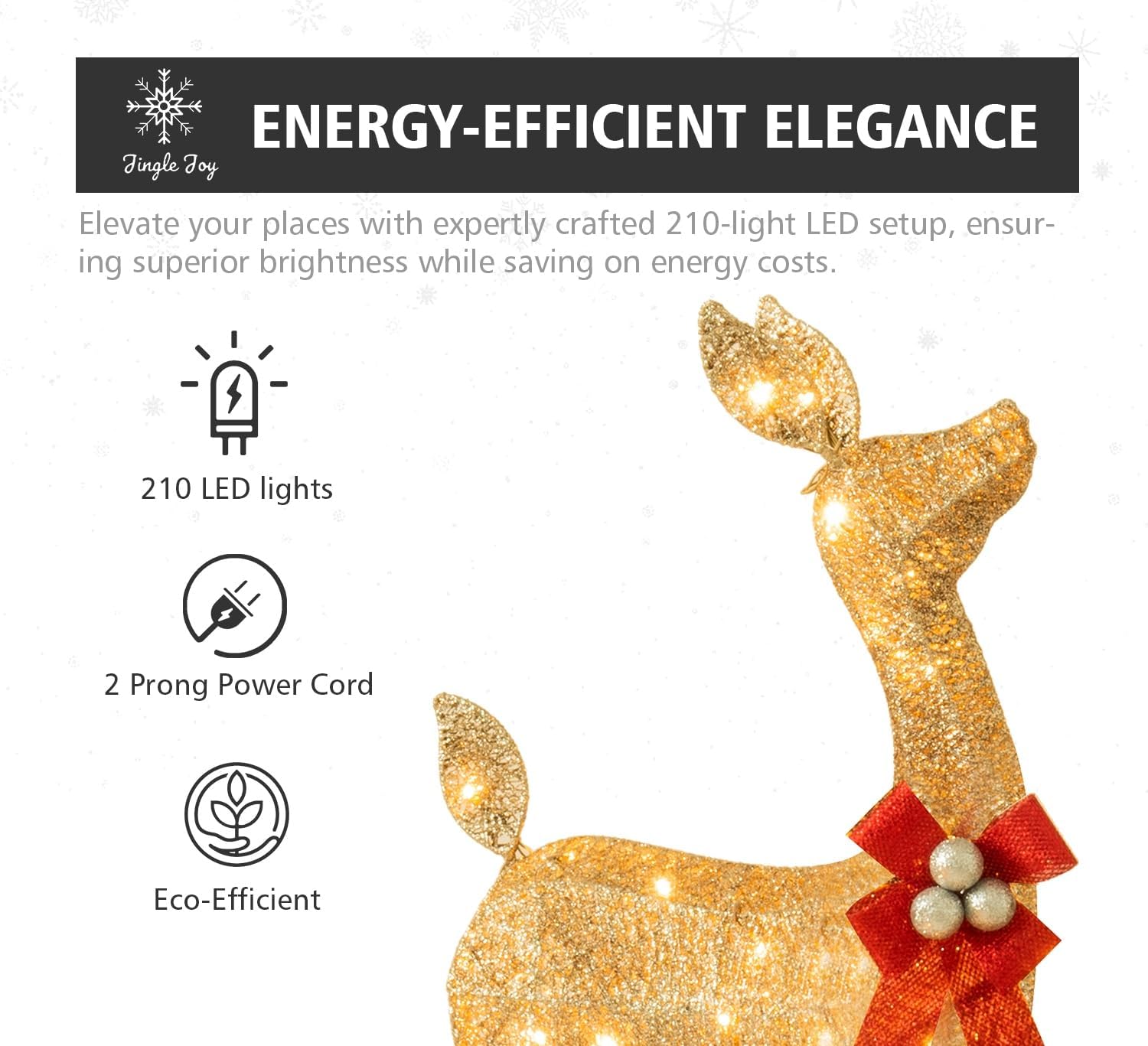 Jingle Joy 3-Piece Large Lighted Christmas Deer Family Set 5Ft Outdoor Yard Decoration with 210 LED Lights, Stakes, Zip Ties (Gold)