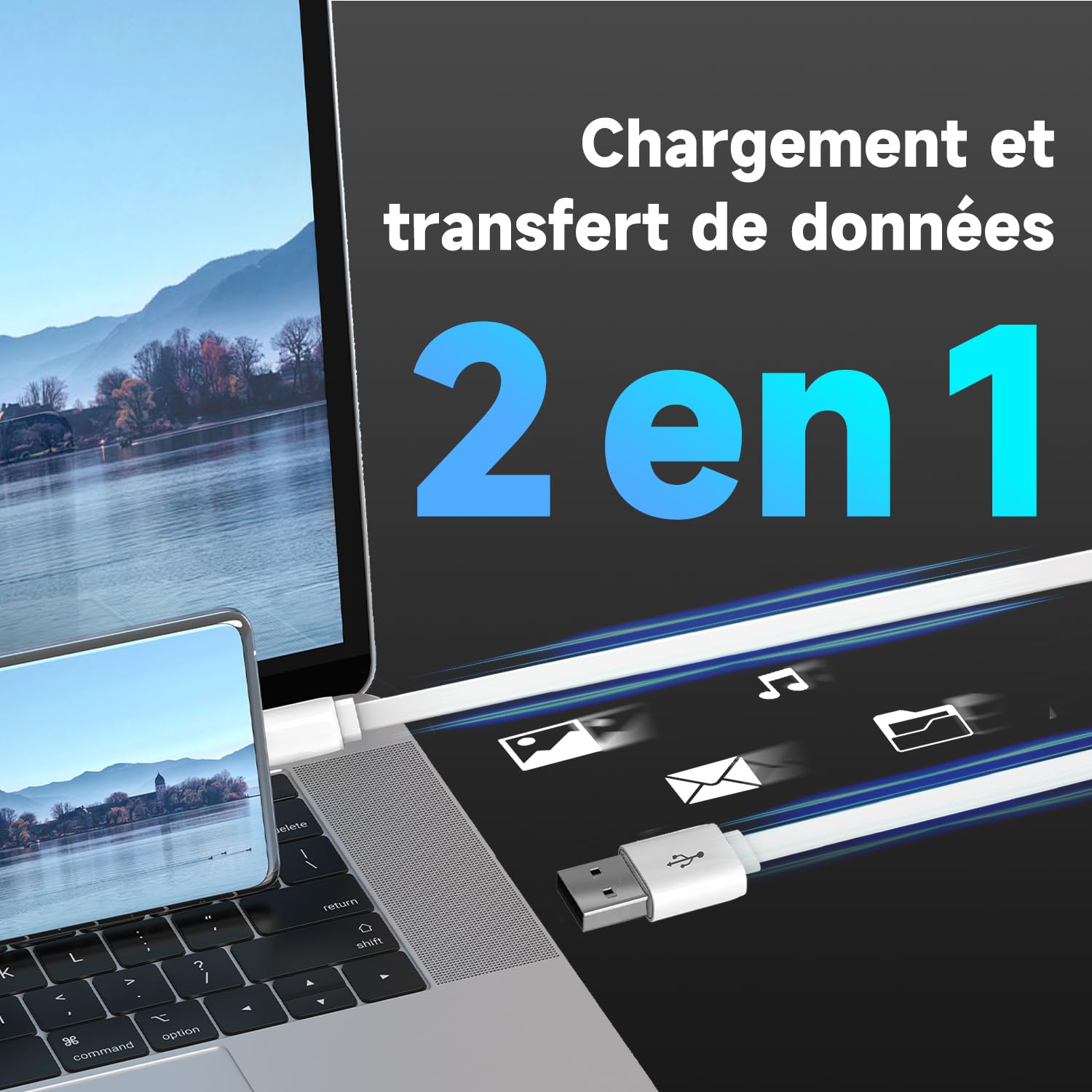 Câble d'extension d'alimentation plat de 5 m pour caméras de sécurité à domicile compatibles USB-C ou autres appareils (téléphone, manette Switch Pro, etc.), rallonge USB A vers type C pour