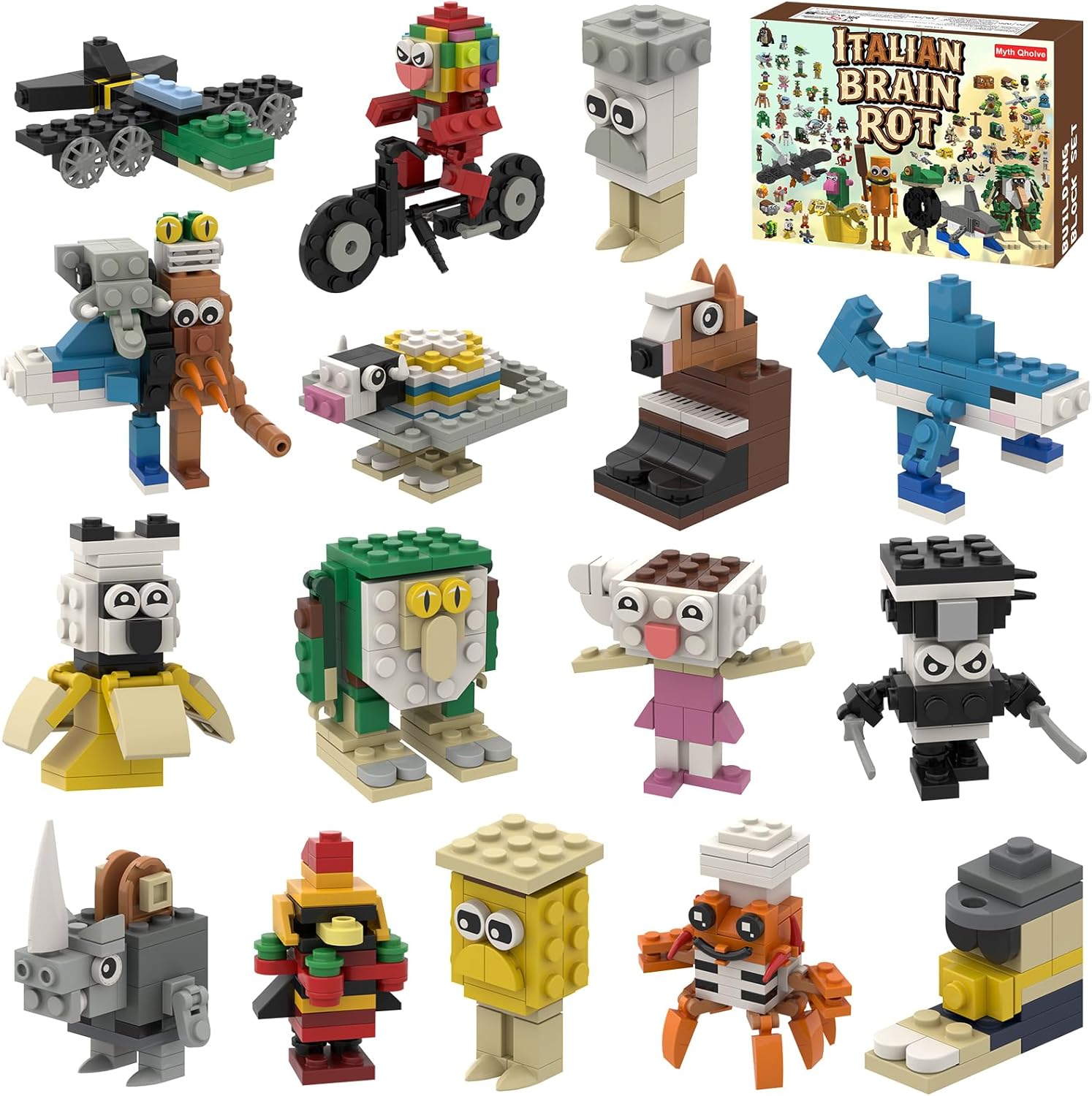 Italian Brain Rot Unique Cartoon Characters Building Blocks 16 in 1 Educational & Entertaining Gift Idea for Adults