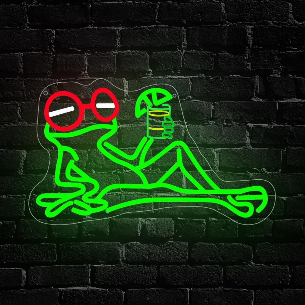 Frog Beer Neon Sign, Funny Bar Led Neon Signs for Wall Decor Dimmable Frog Beer Light Up Sign Light for Bedroom Bar Pub Night Club Home Man Cave Birthday Party Decoration Gift USB Powered(15.8"*9.4")